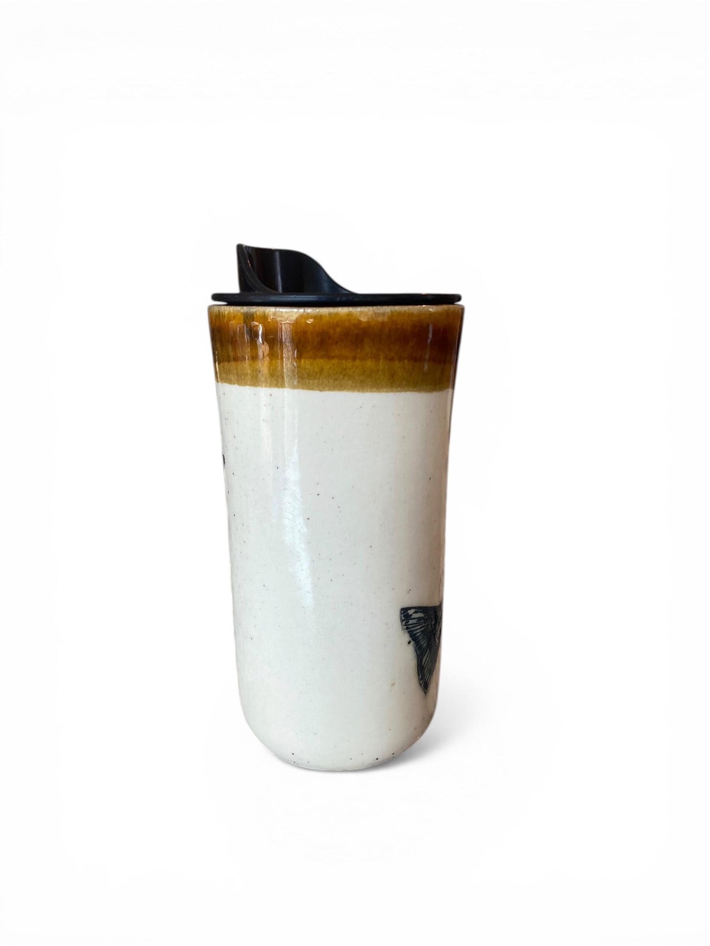 Artisanal Perch Fish Chasing Lure Porcelain Travel Mug: 16oz Handmade Stoneware Coffee Cup for Fishing Enthusiasts