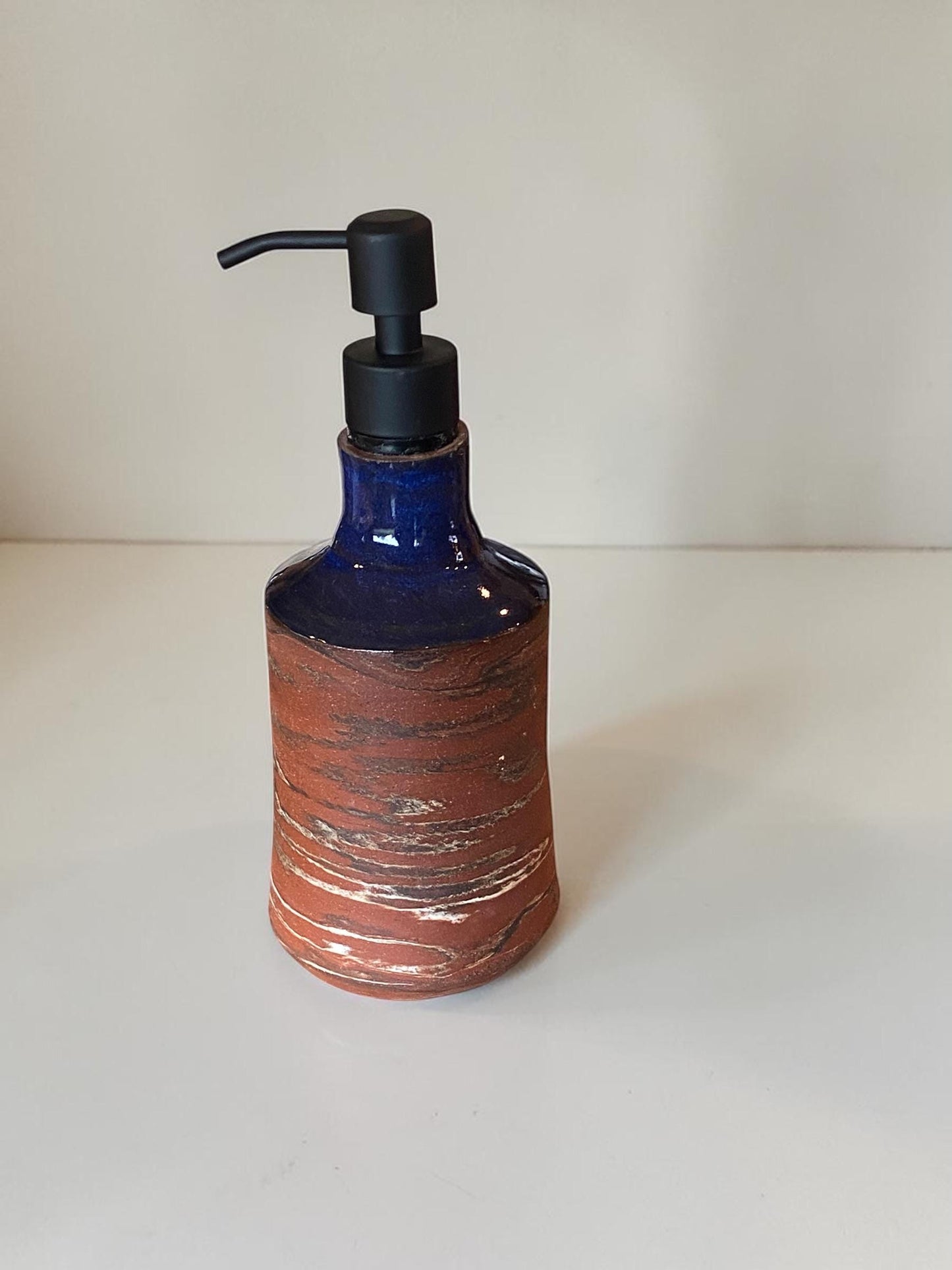 Agateware Soap Bottle Dispenser - Handmade Kitchen Soap & Lotion Pump - Unique Pottery Bathroom Decor (SD5)