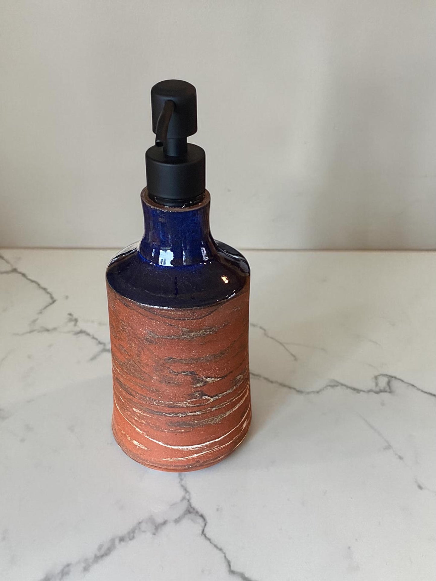 Agateware Soap Bottle Dispenser - Handmade Kitchen Soap & Lotion Pump - Unique Pottery Bathroom Decor (SD5)