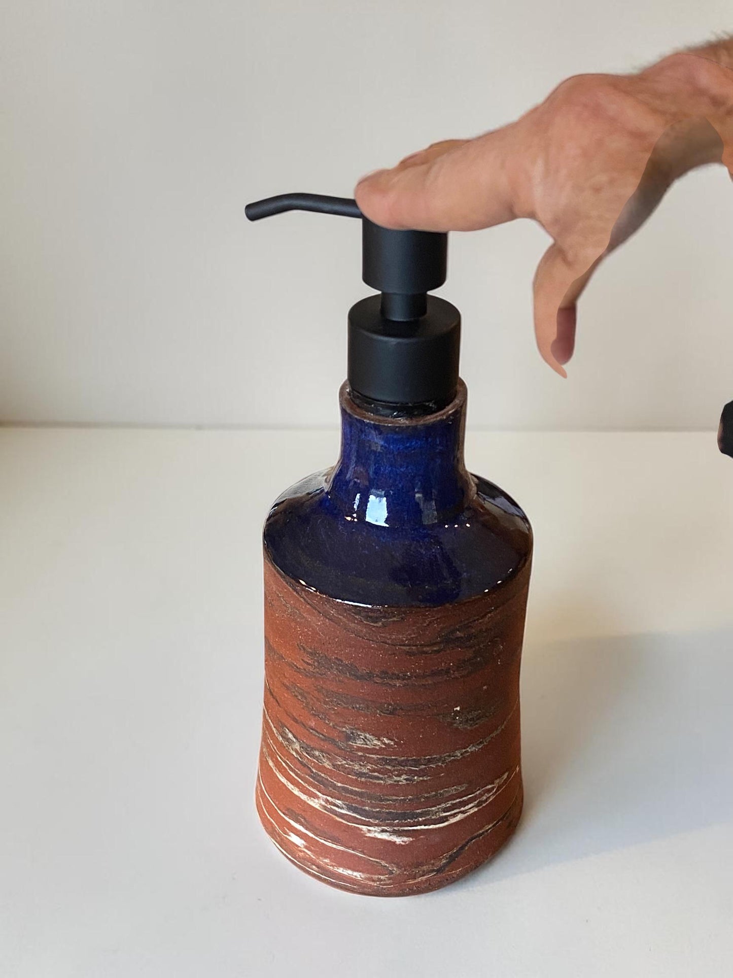 Agateware Soap Bottle Dispenser - Handmade Kitchen Soap & Lotion Pump - Unique Pottery Bathroom Decor (SD5)