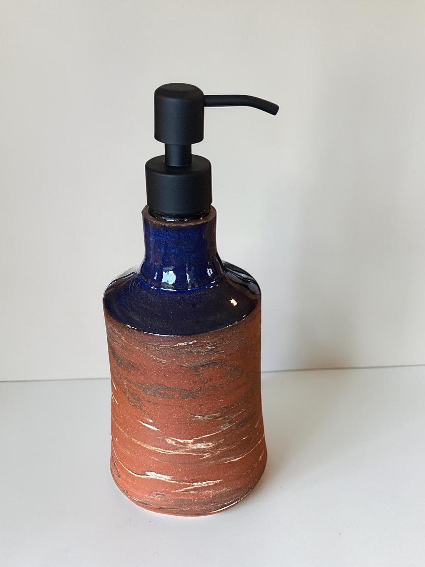 Agateware Soap Bottle Dispenser - Handmade Kitchen Soap & Lotion Pump - Unique Pottery Bathroom Decor (SD5)