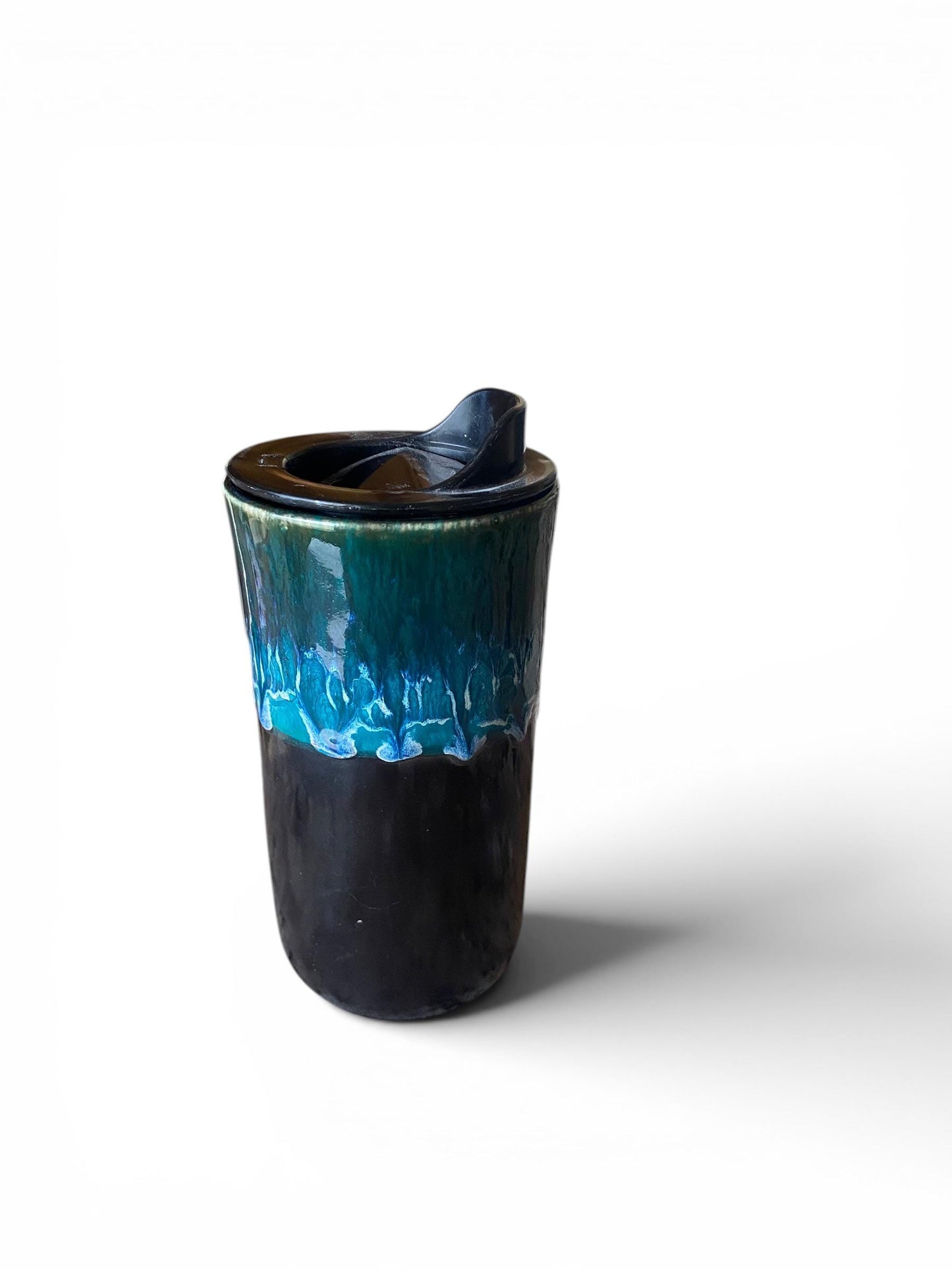 Handmade Turquoise Waterfall Porcelain Travel Mug, Coffee Cup