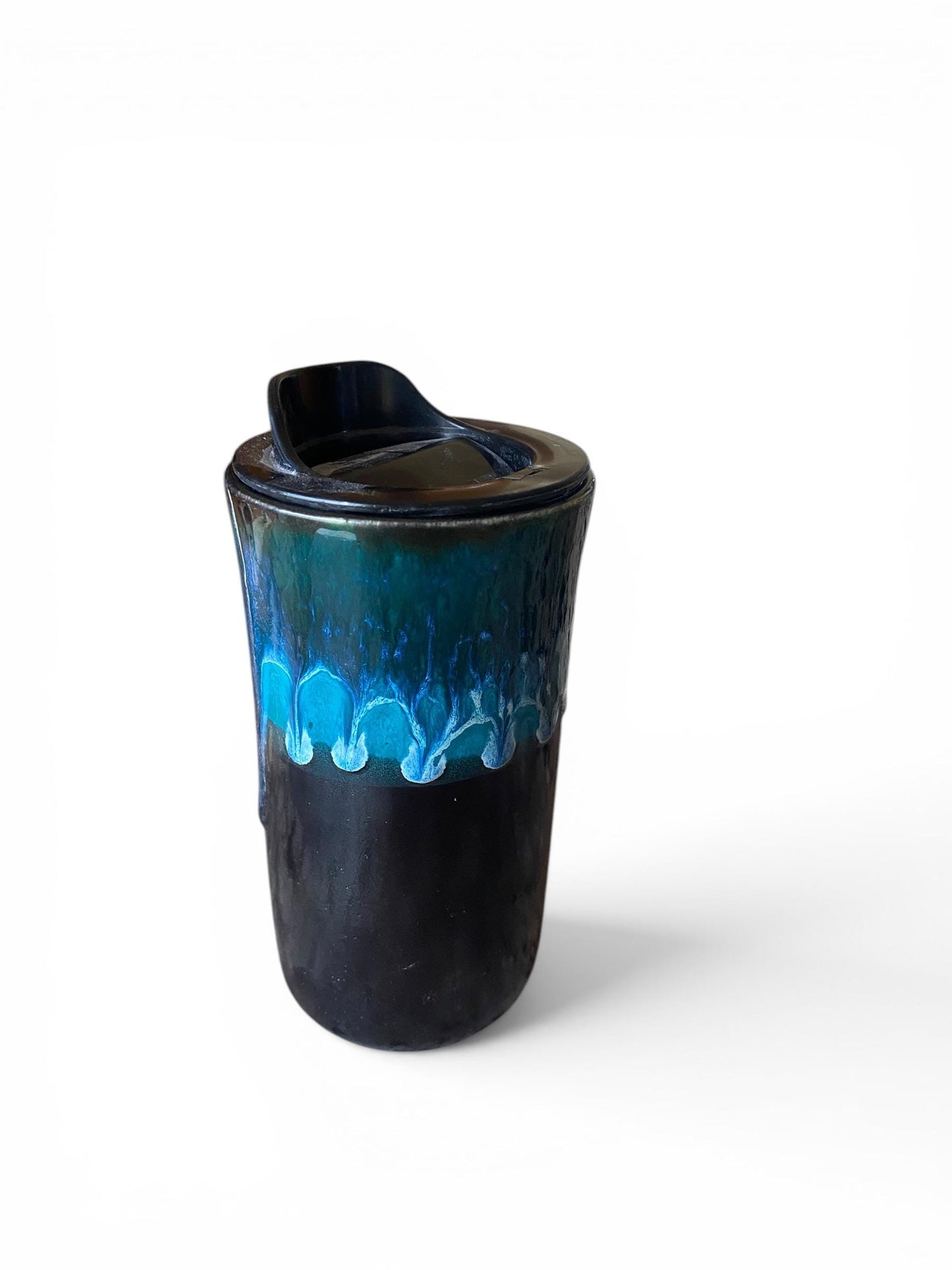 Handmade Turquoise Waterfall Porcelain Travel Mug, Coffee Cup