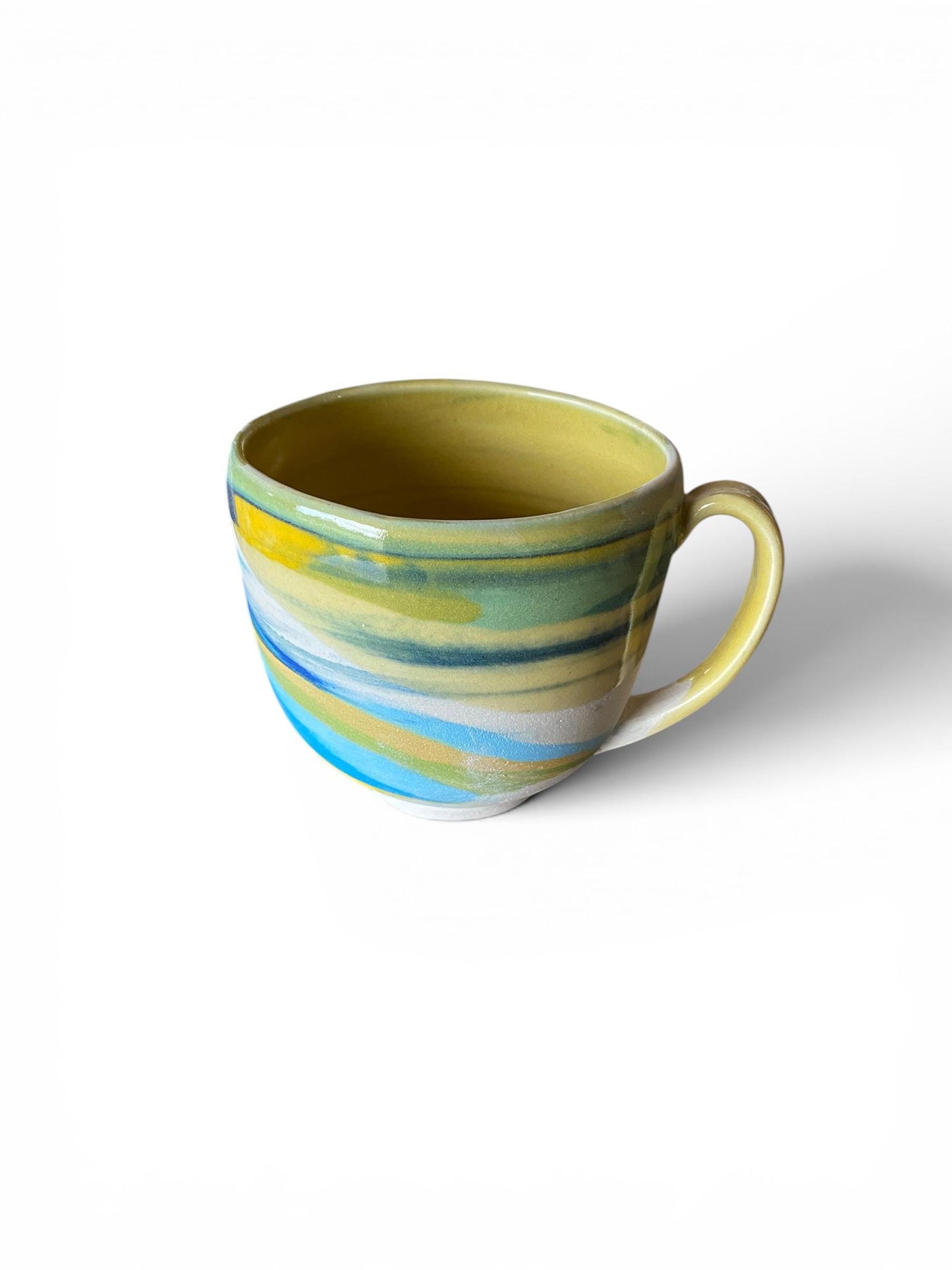 Turquoise, Blue, and Yellow 10 Ounce Teacup  - Unique Pottery Teacup