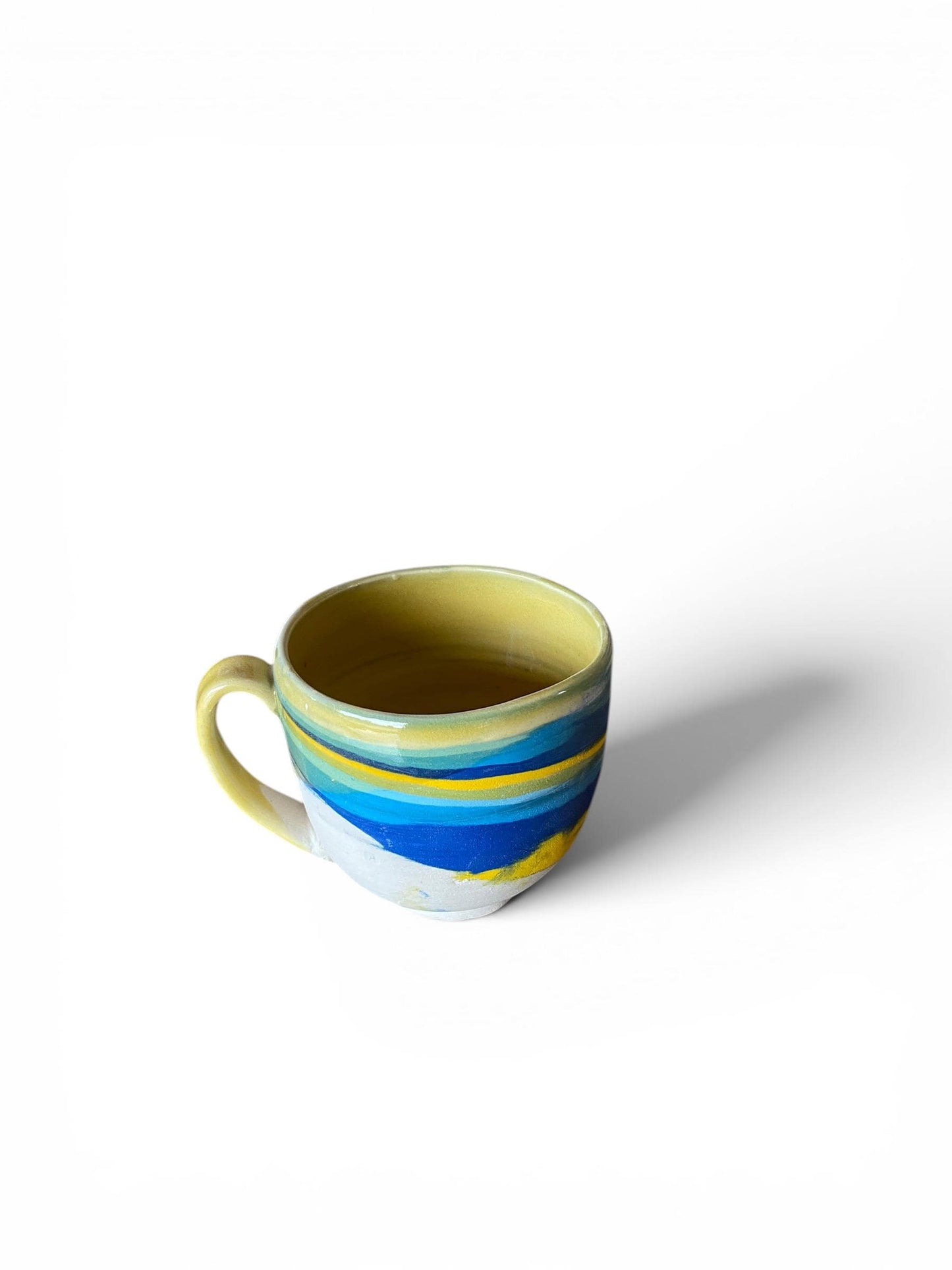 Turquoise, Blue, and Yellow 10 Ounce Teacup  - Unique Pottery Teacup