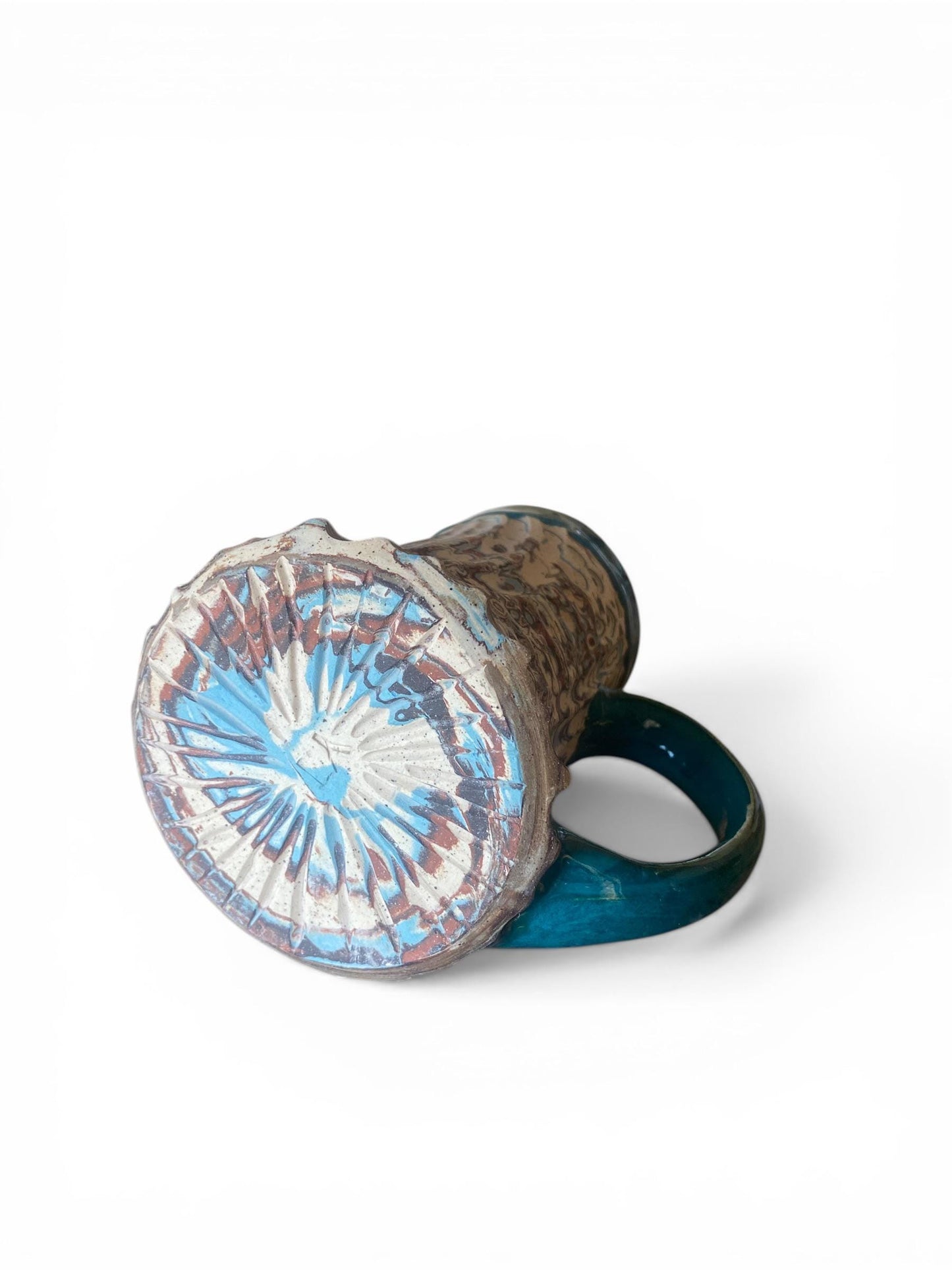 Fluted Porcelain Mug – Swirled Colored Clays with Japanese Neriage, Hand-Carved, Satin-Smooth Unglazed Pottery (T-3)