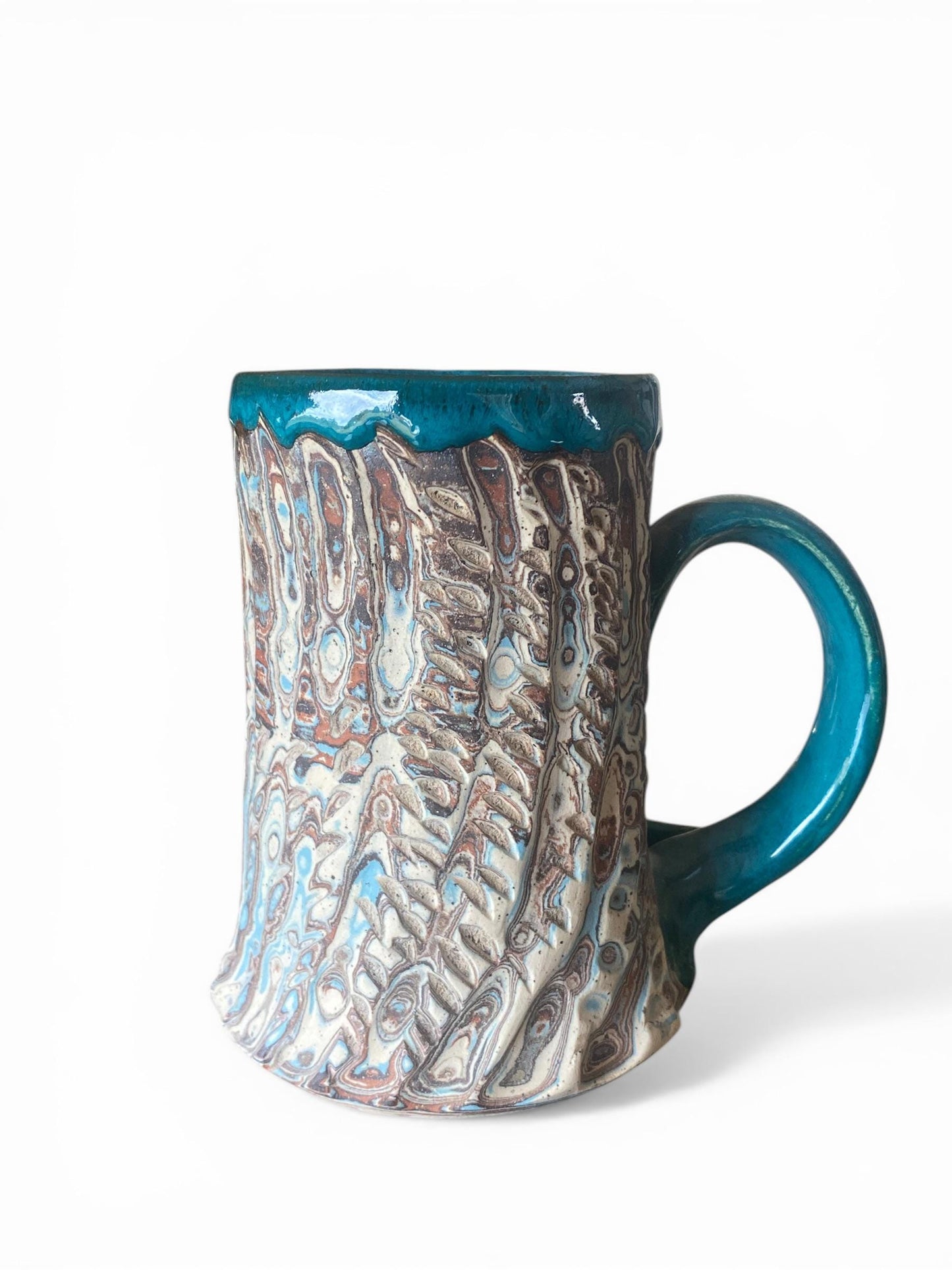 Fluted Porcelain Mug – Swirled Colored Clays with Japanese Neriage, Hand-Carved, Satin-Smooth Unglazed Pottery (T-3)