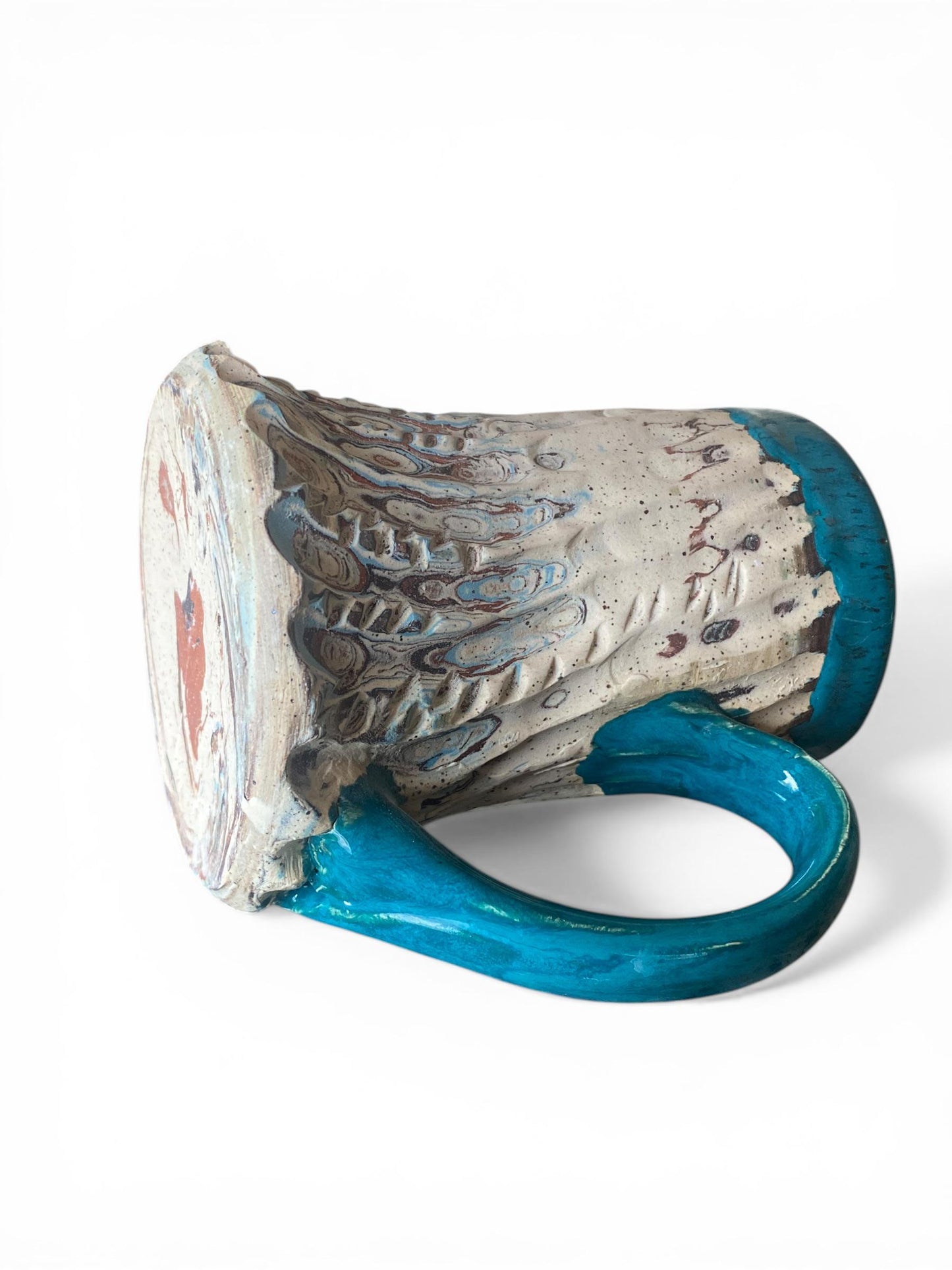 Fluted Porcelain Mug – Swirled Colored Clays with Japanese Neriage, Hand-Carved, Satin-Smooth Unglazed Pottery (T-4)