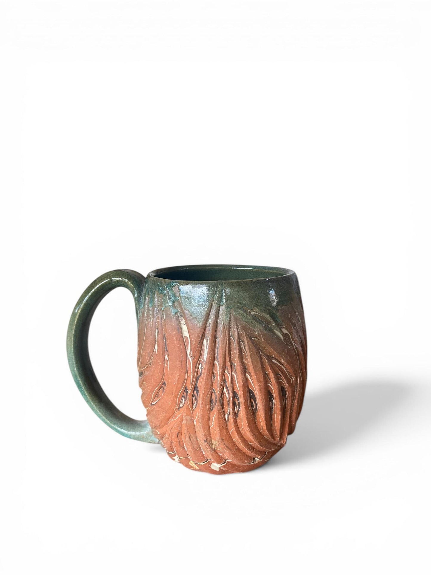 Handcrafted 16oz Earthtones Agateware Mug - Unique Carved Pottery for Coffee & Tea Lovers (B-43)