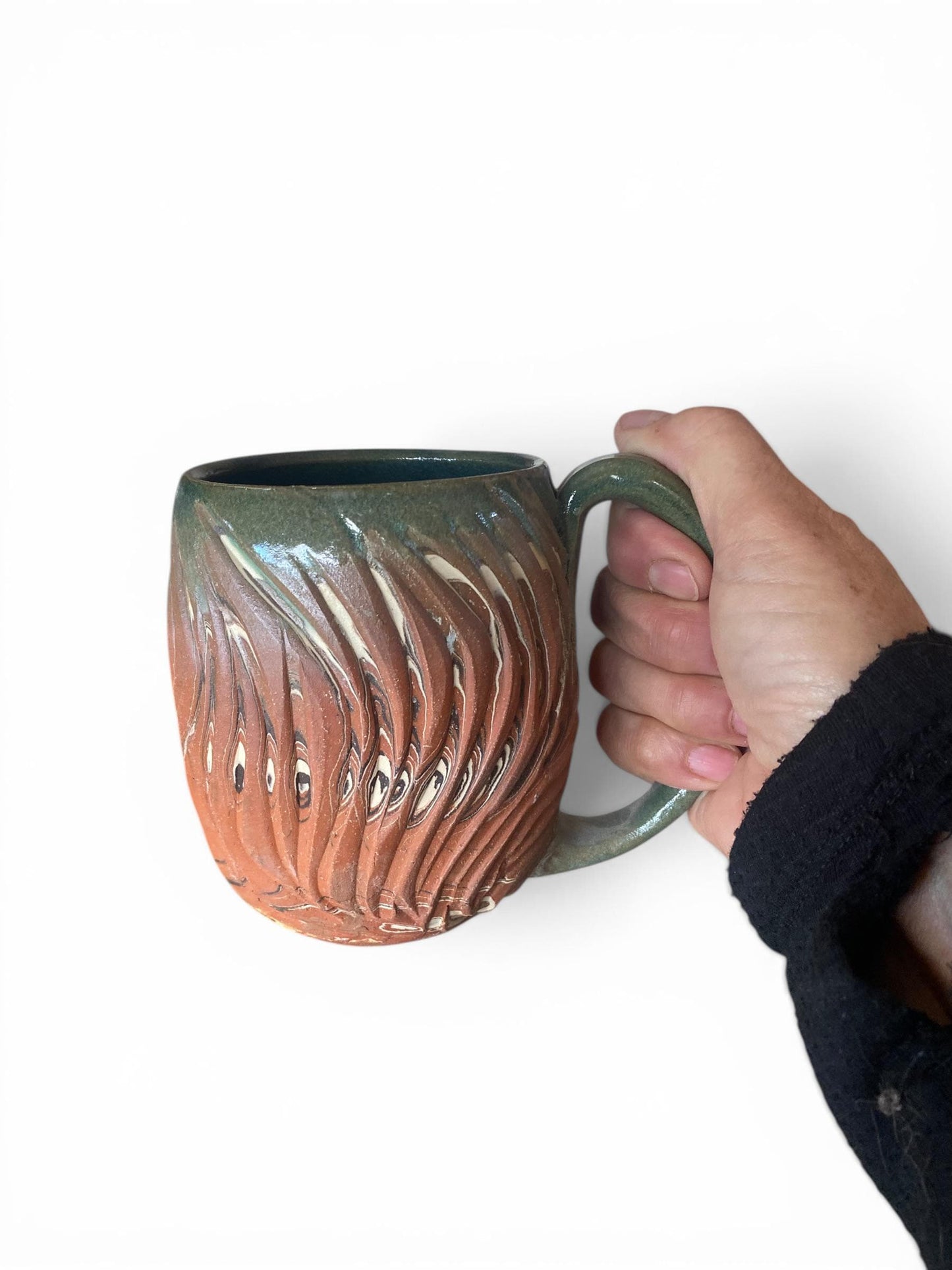 Handcrafted 16oz Earthtones Agateware Mug - Unique Carved Pottery for Coffee & Tea Lovers (B-43)