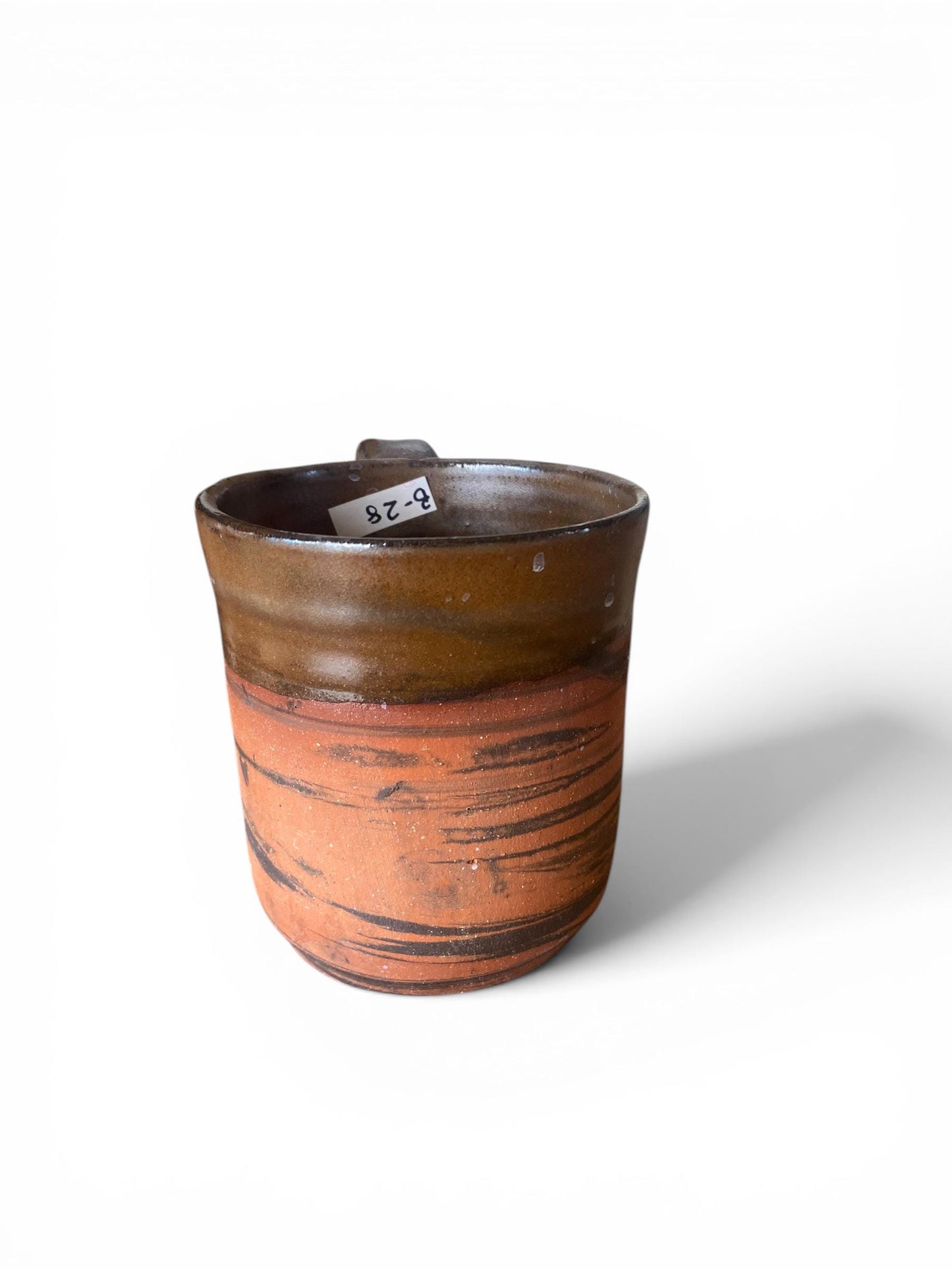 Handcrafted Agateware Mug with Cinnamon Glaze - Unique Marbled Black & White Pottery Coffee Cup (B-28)