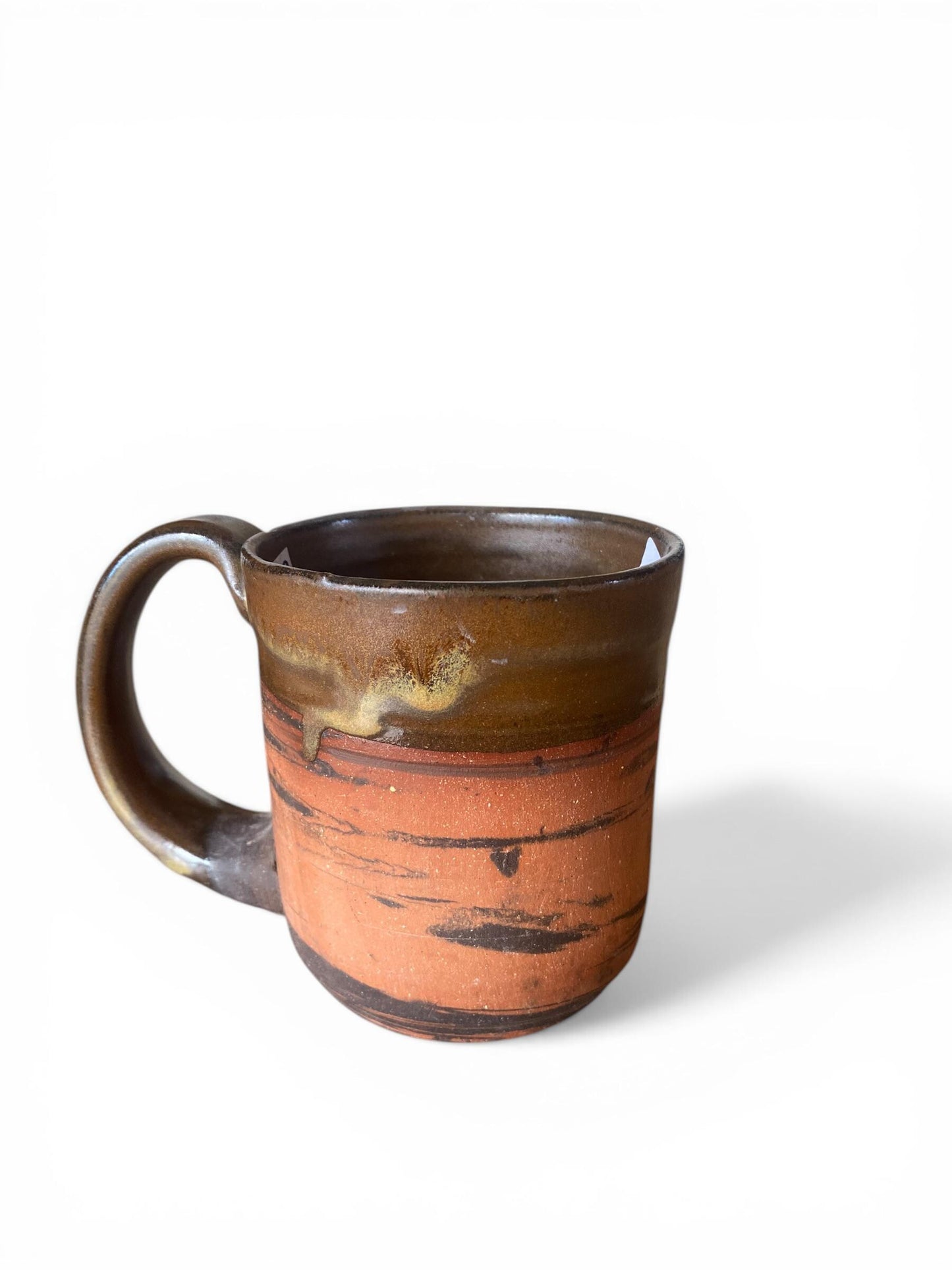 Handcrafted Agateware Mug with Cinnamon Glaze - Unique Marbled Black & White Pottery Coffee Cup (B-28)
