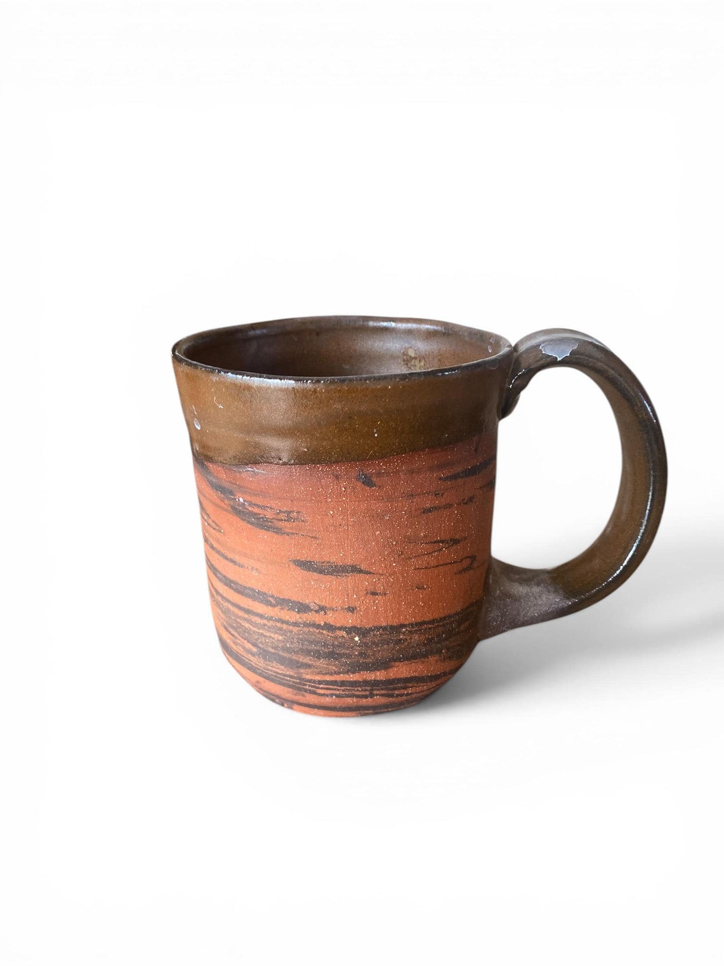 Handcrafted Agateware Mug with Cinnamon Glaze - Unique Marbled Black & White Pottery Coffee Cup (B-28)