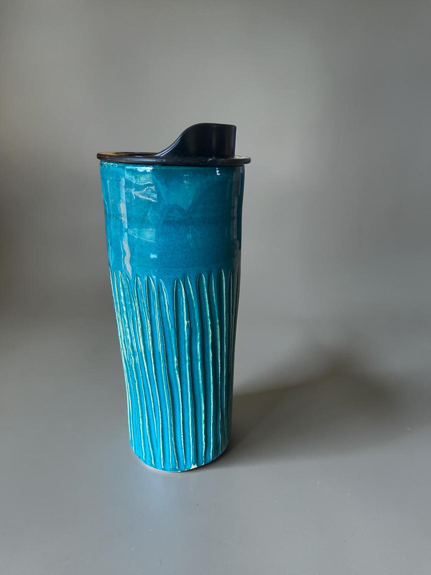 Handmade 18 Ounce  Turquoise Travel Mug- Pottery Mug -  Coffee Mug