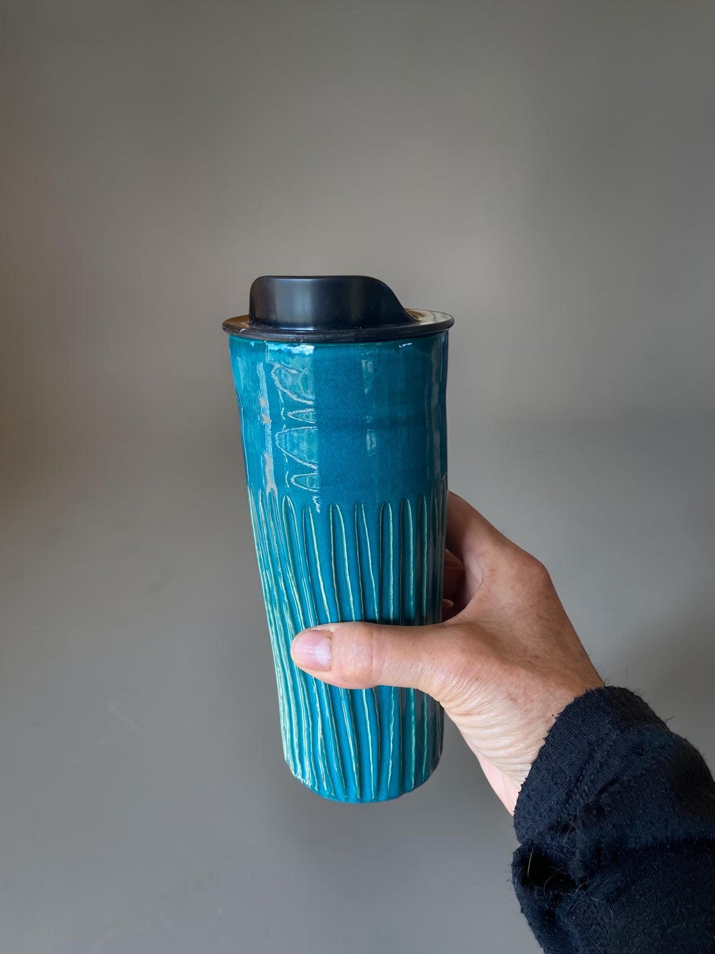 Handmade 18 Ounce  Turquoise Travel Mug- Pottery Mug -  Coffee Mug