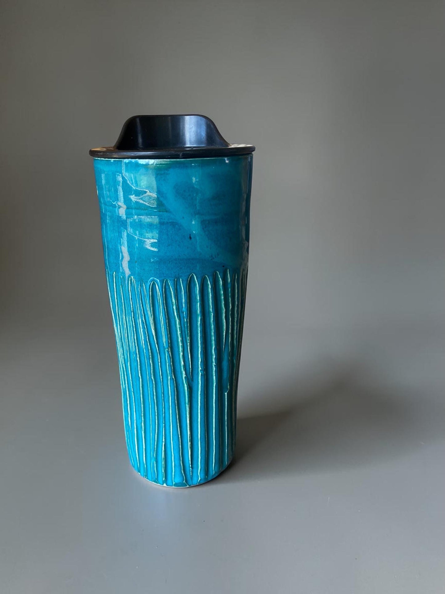 Handmade 18 Ounce  Turquoise Travel Mug- Pottery Mug -  Coffee Mug