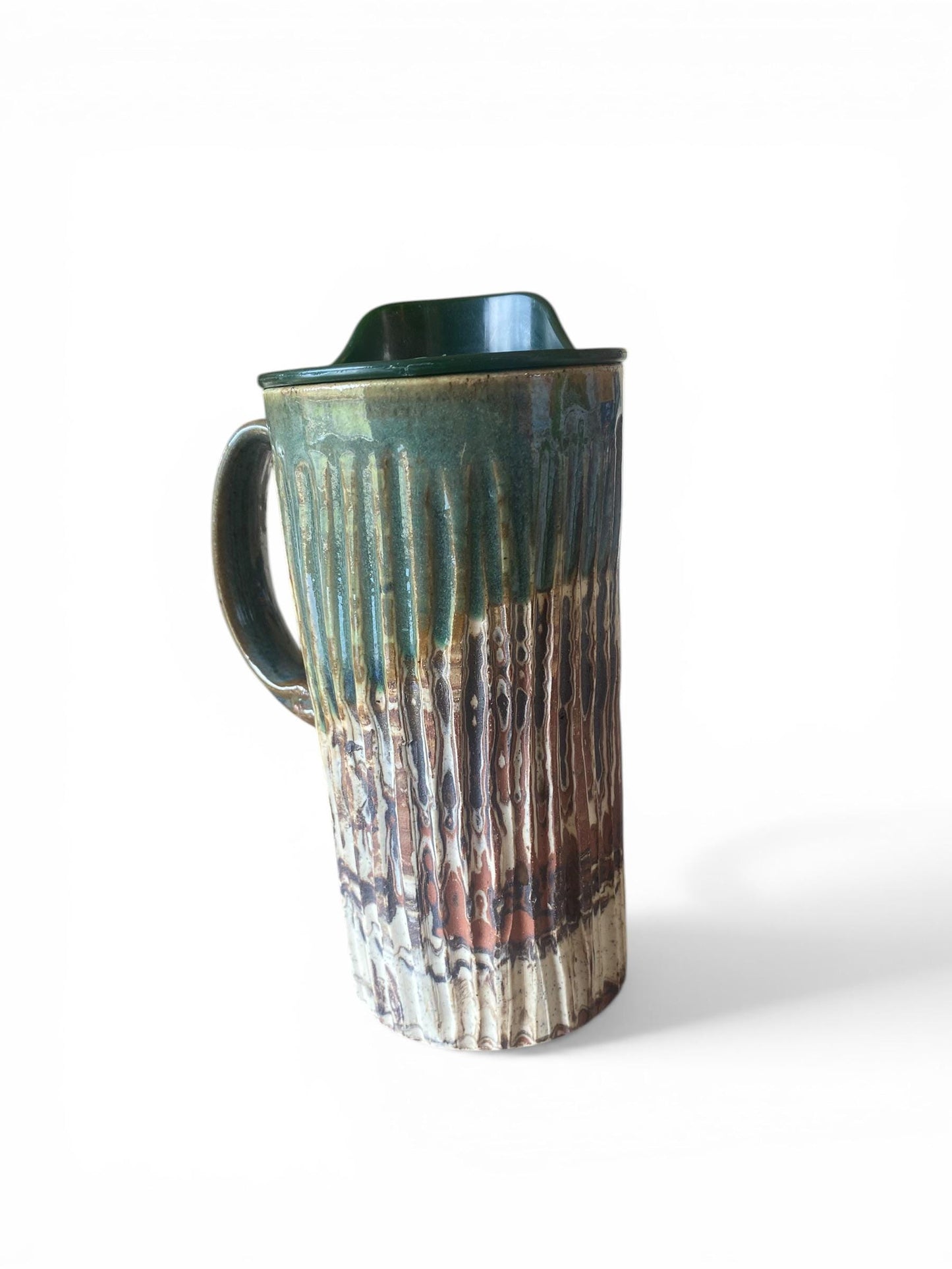 Handmade Agateware 16 OunceTravel Mug - Carved Pottery Coffee Cup, Hand Thrown Commuter Tumbler (AG-2)
