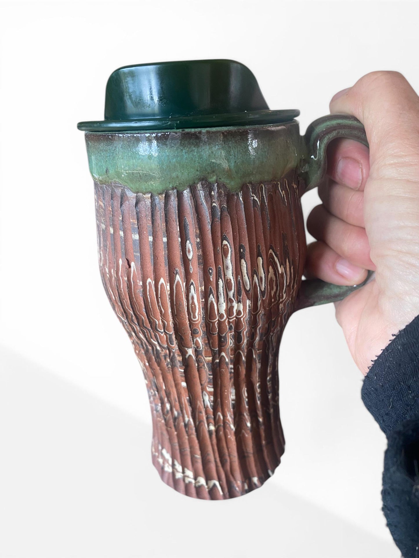 Artisanal Neriage 18 Ounce Porcelain Mug: Hand-Carved Clay Pottery for Tea and Coffee (AG-10)
