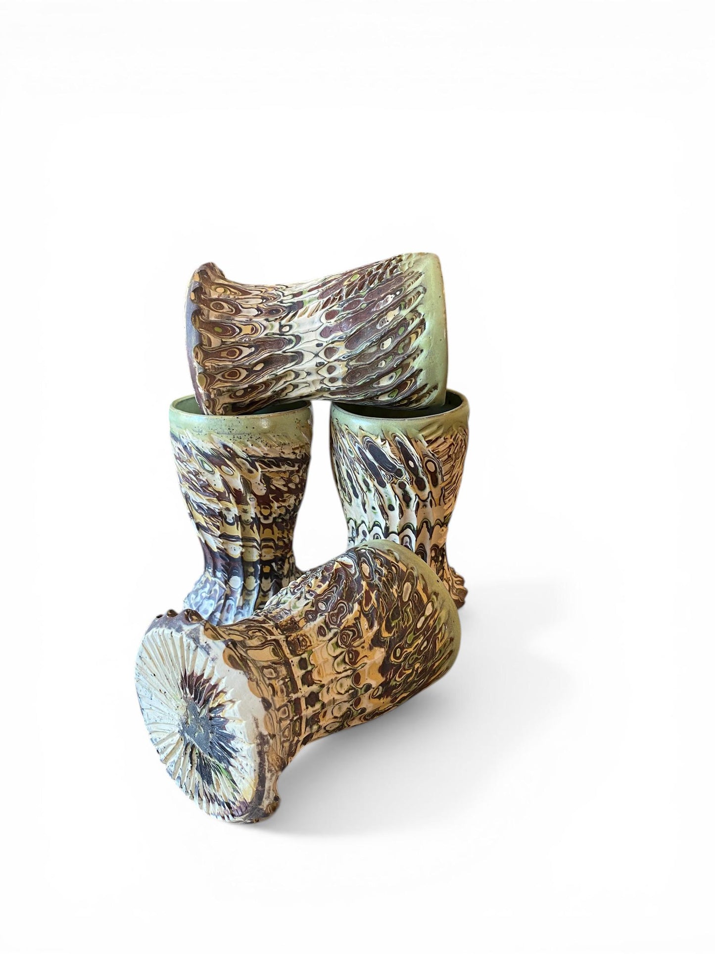 Set of 4 Handmade Stoneware Tumblers - Neriage Tumblers for Outdoor Entertaining