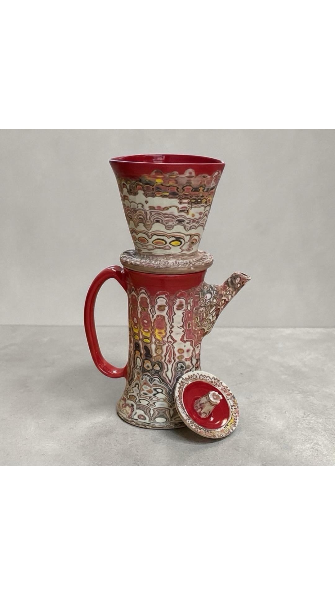 Artisanal 18oz Carved Multi-Color Pour-Over Set For Coffee & Tea (D-15)