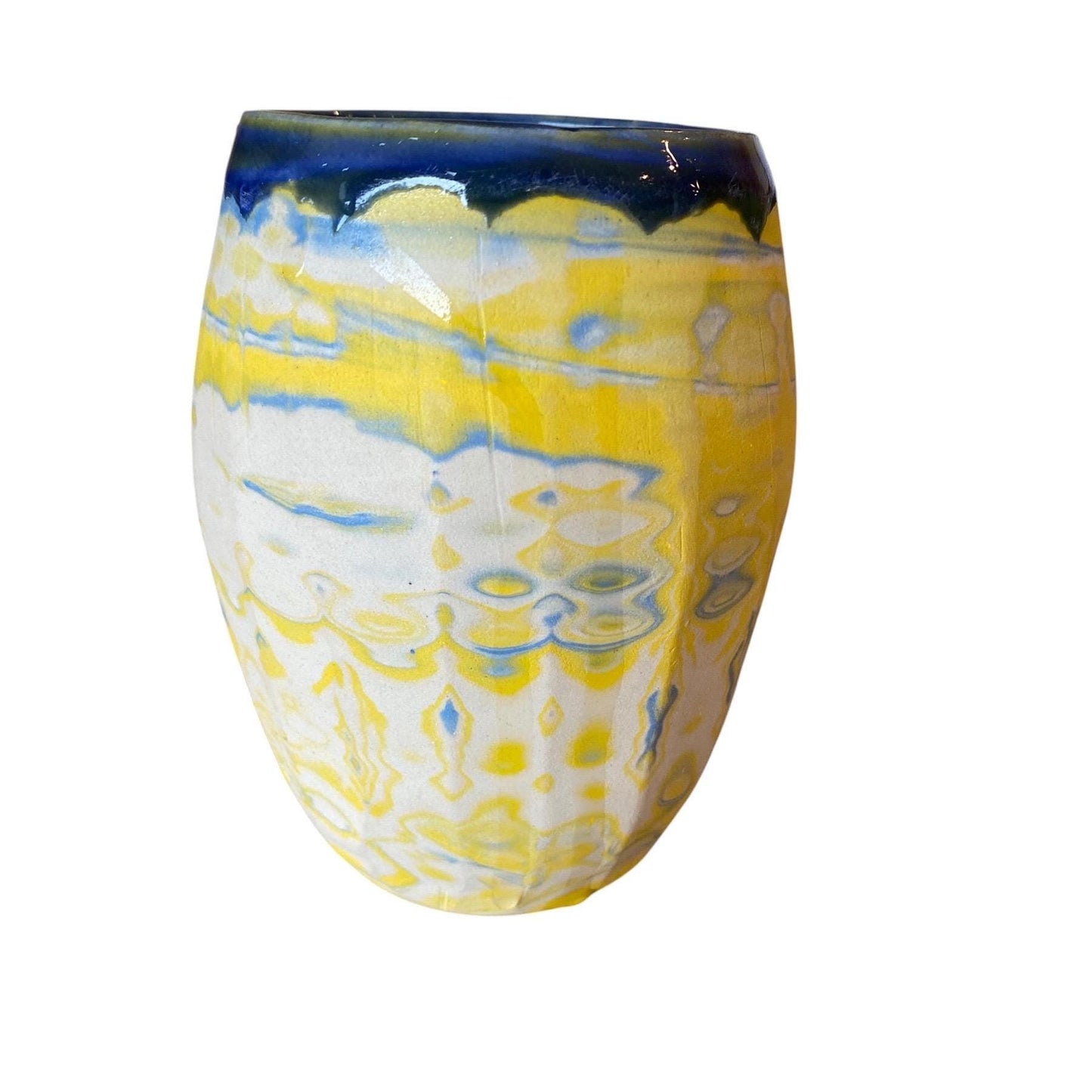 Artisanal Fluted 22 Ounce Porcelain Mug: Neriage Swirled Clays, Hand-Carved Satin-Smooth Pottery (D-31)