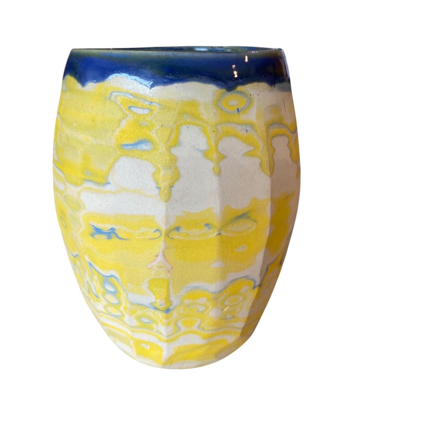 Artisanal Fluted 22 Ounce Porcelain Mug: Neriage Swirled Clays, Hand-Carved Satin-Smooth Pottery (D-31)
