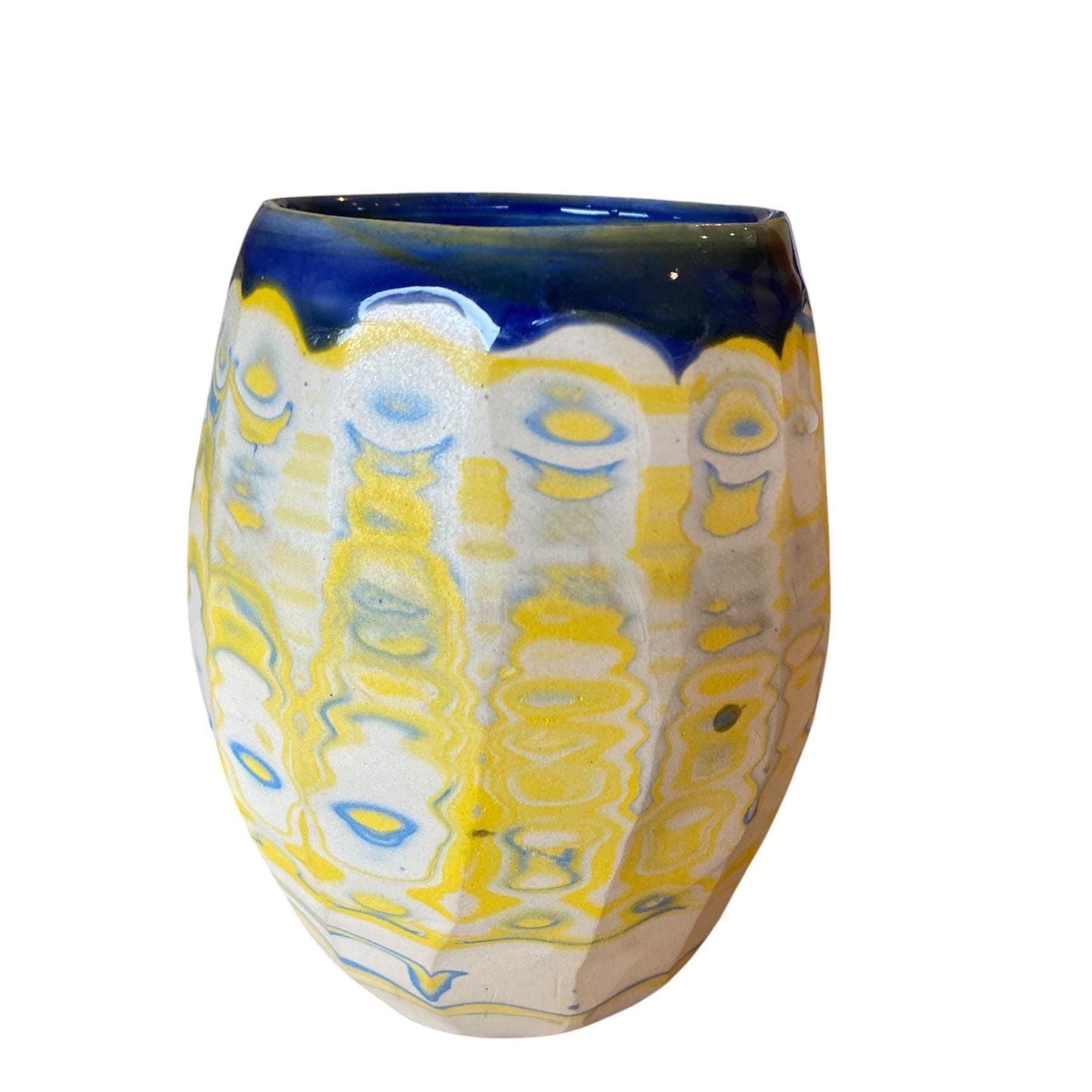 Artisanal Fluted 24 Ounce Porcelain Mug: Neriage Swirled Clays, Hand-Carved Satin-Smooth Pottery (D-32)