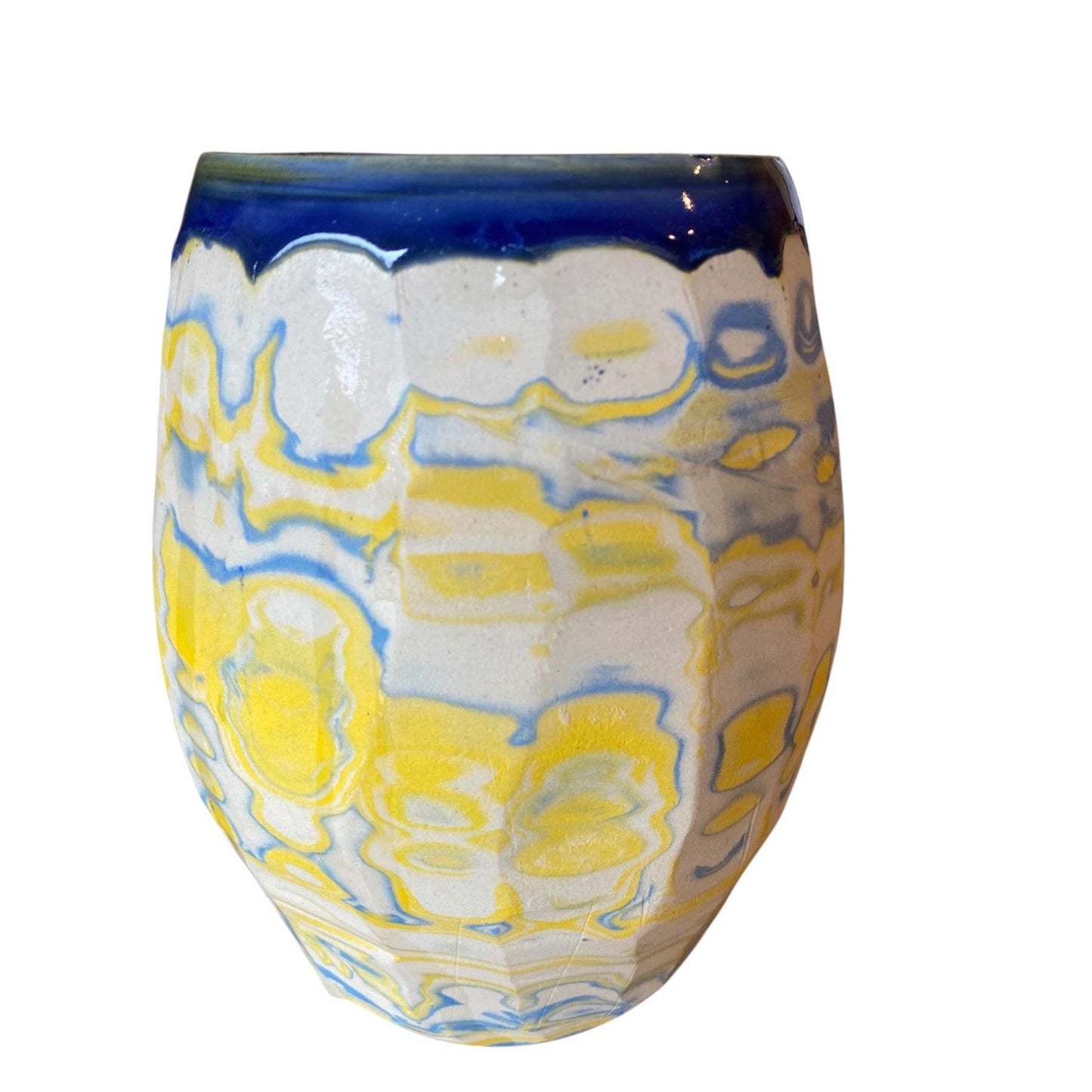 Artisanal Fluted 24 Ounce Porcelain Mug: Neriage Swirled Clays, Hand-Carved Satin-Smooth Pottery (D-32)