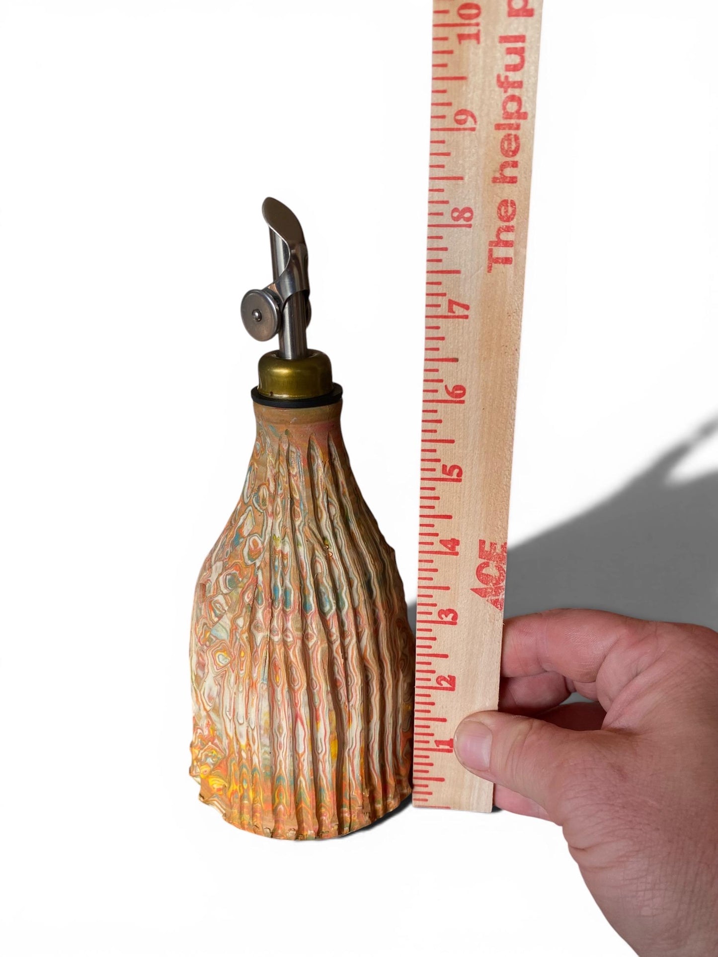 Artisanal 14 Ounce Porcelain Oil Dispensar: Neriage Swirled Clays, Hand-Carved Satin-Smooth Pottery (D-43)