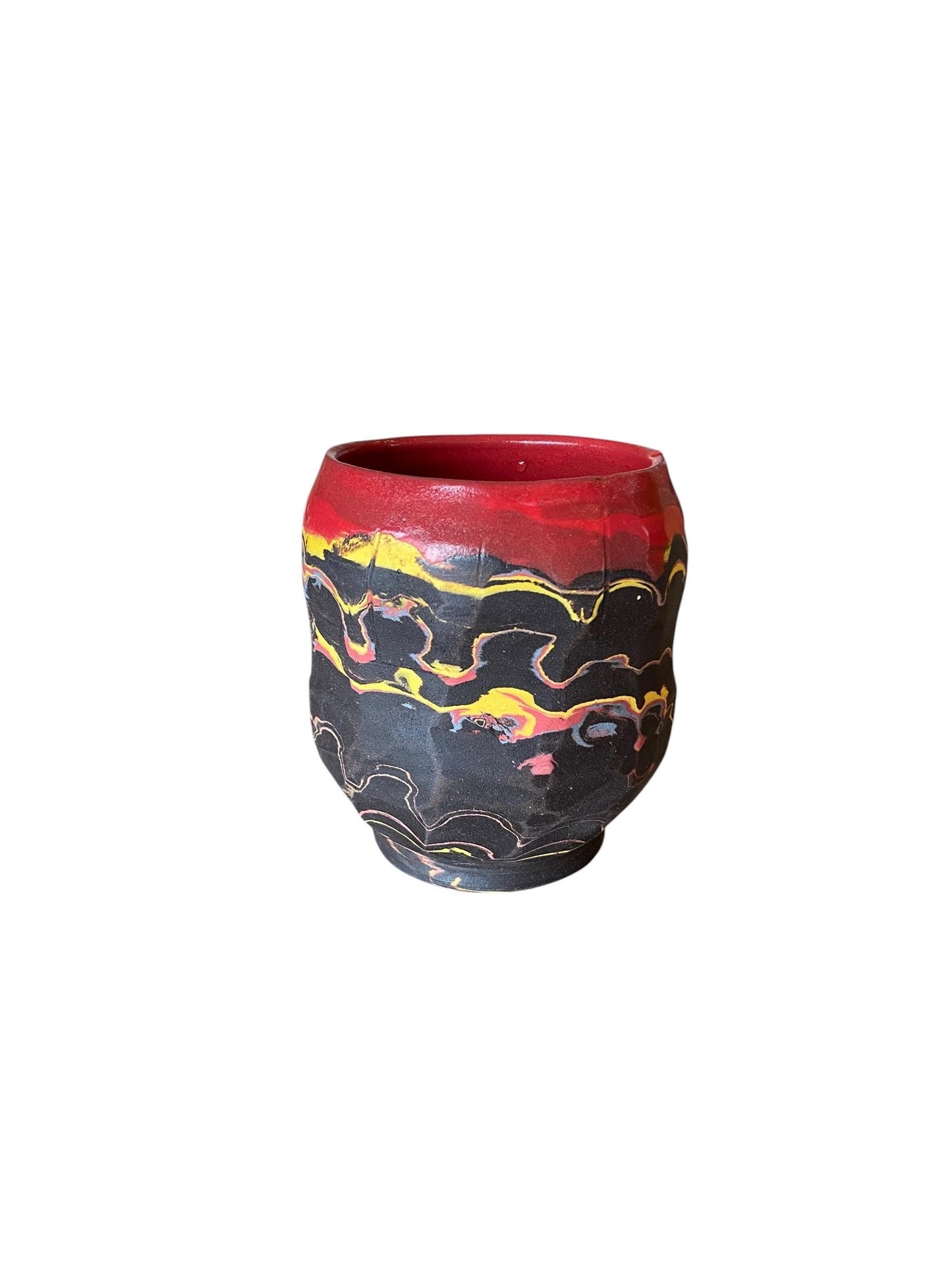 Artisanal Fluted 12 Ounce Porcelain Mug: Neriage Swirled Clays, Hand-Carved Satin-Smooth Pottery (D-26)
