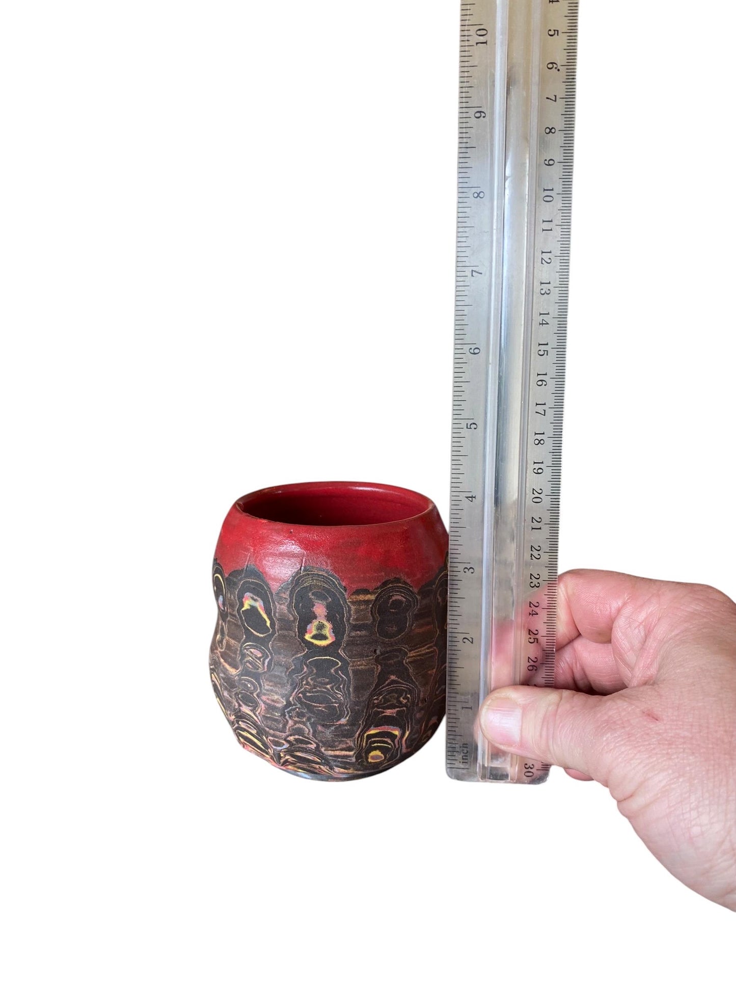 Artisanal Fluted 14 Ounce Porcelain Mug: Neriage Swirled Clays, Hand-Carved Satin-Smooth Pottery (D-25)