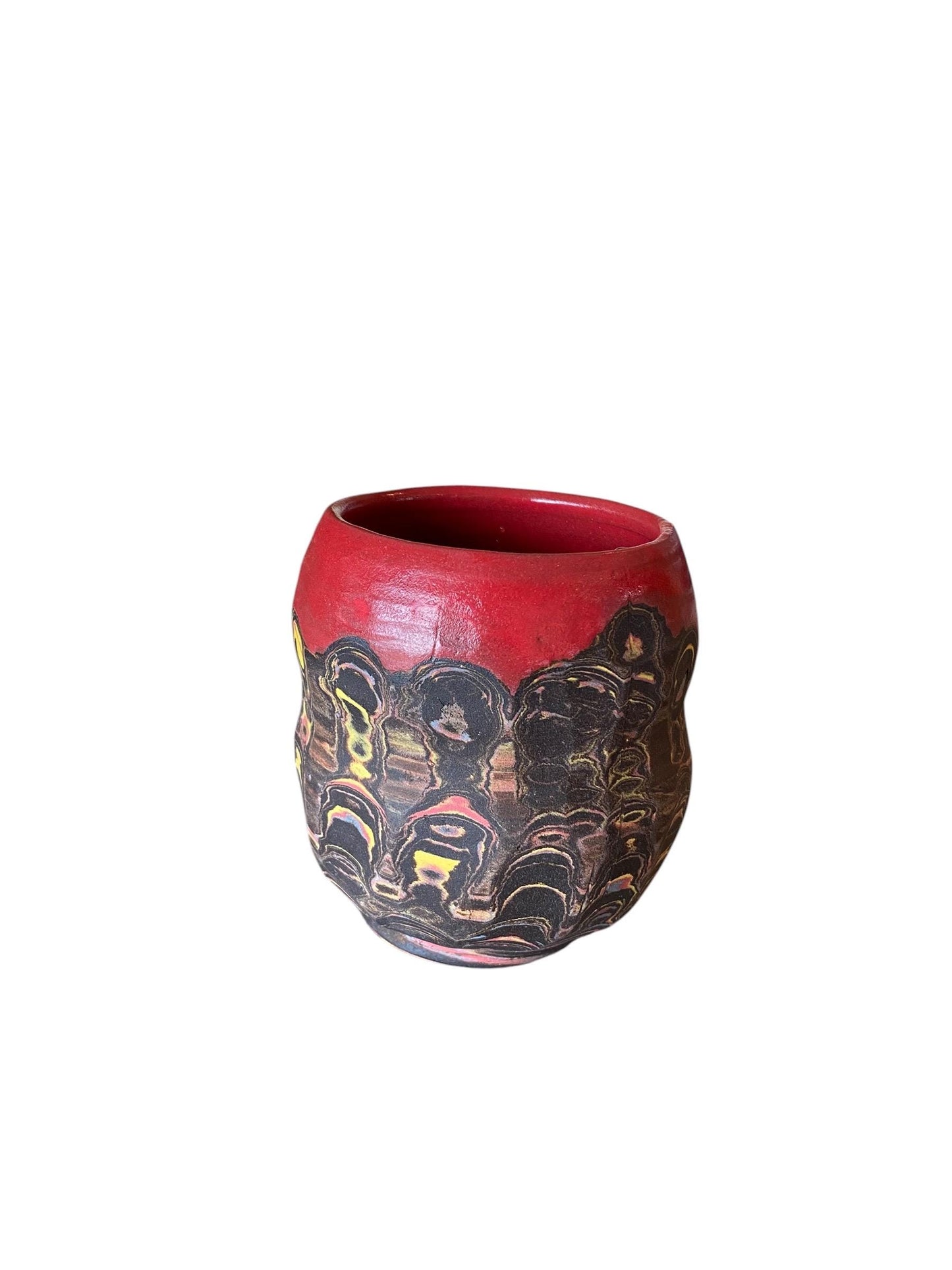 Artisanal Fluted 14 Ounce Porcelain Mug: Neriage Swirled Clays, Hand-Carved Satin-Smooth Pottery (D-25)