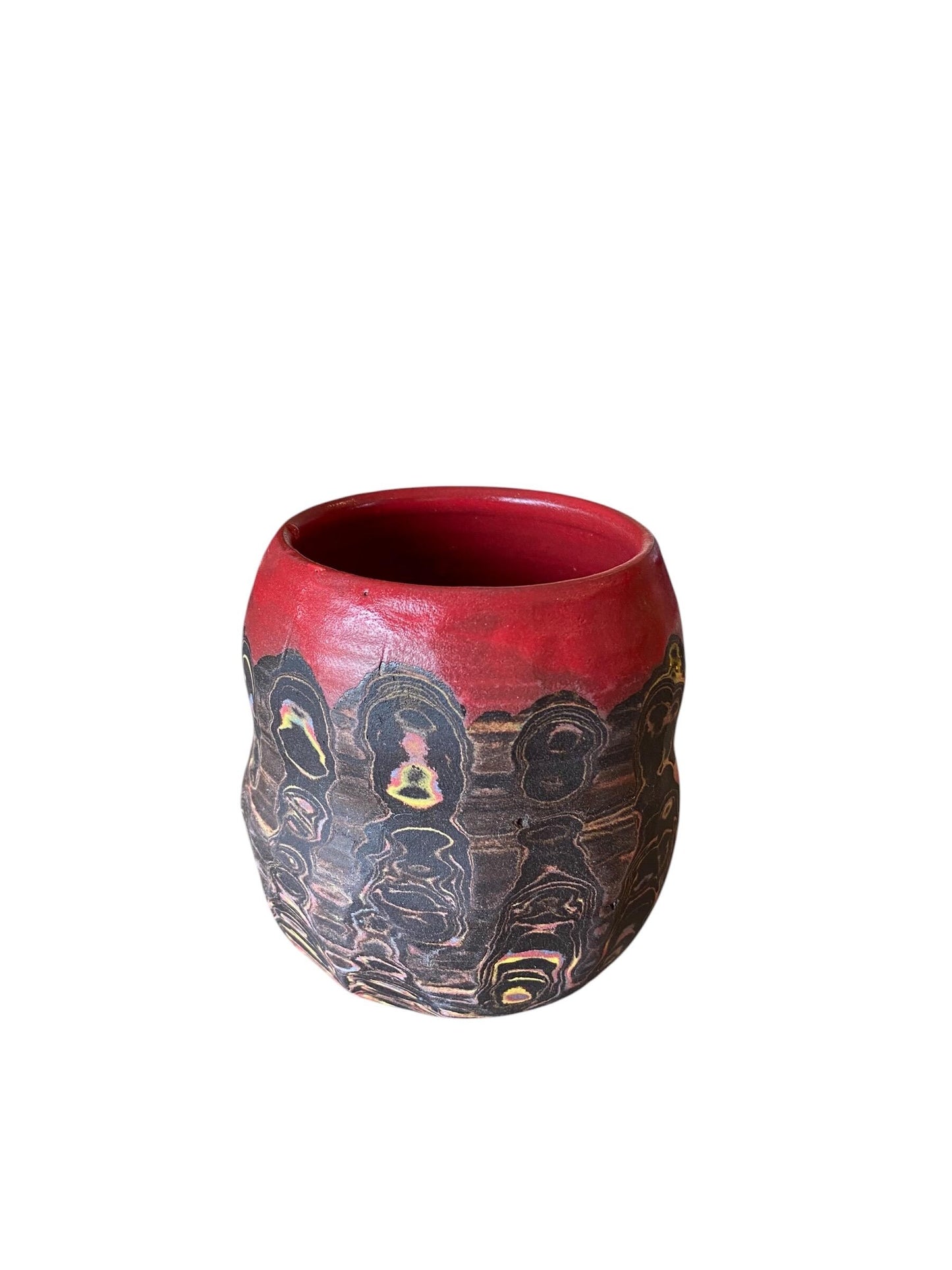 Artisanal Fluted 14 Ounce Porcelain Mug: Neriage Swirled Clays, Hand-Carved Satin-Smooth Pottery (D-25)