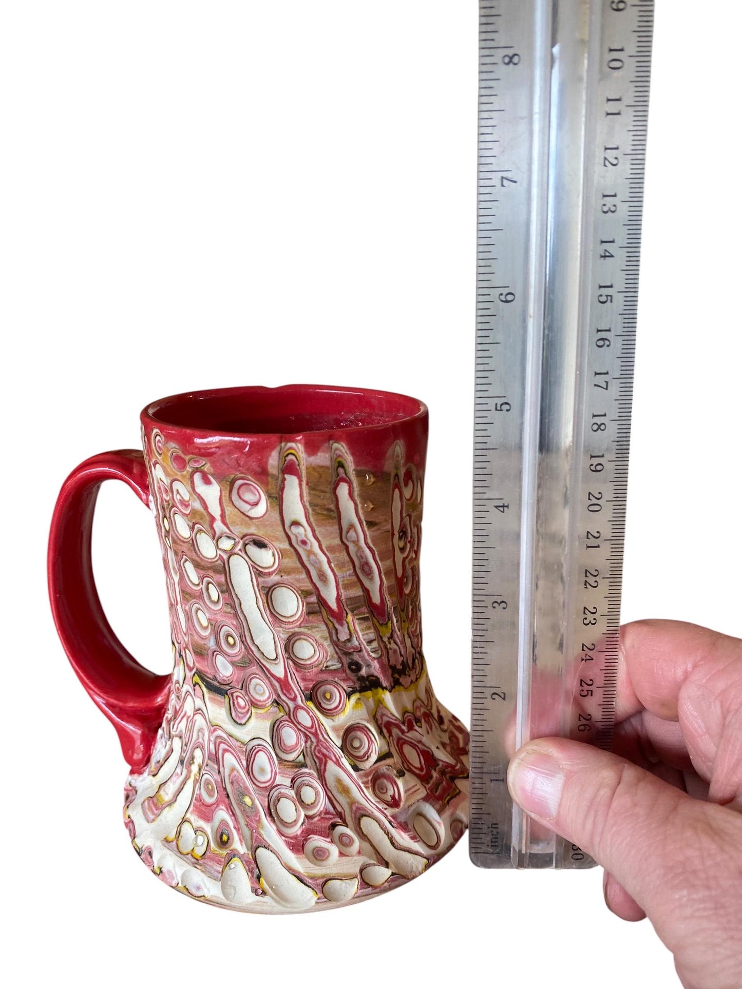 Artisanal Fluted 16 Ounce Porcelain Mug: Neriage Swirled Clays, Hand-Carved Satin-Smooth Pottery (D-22)