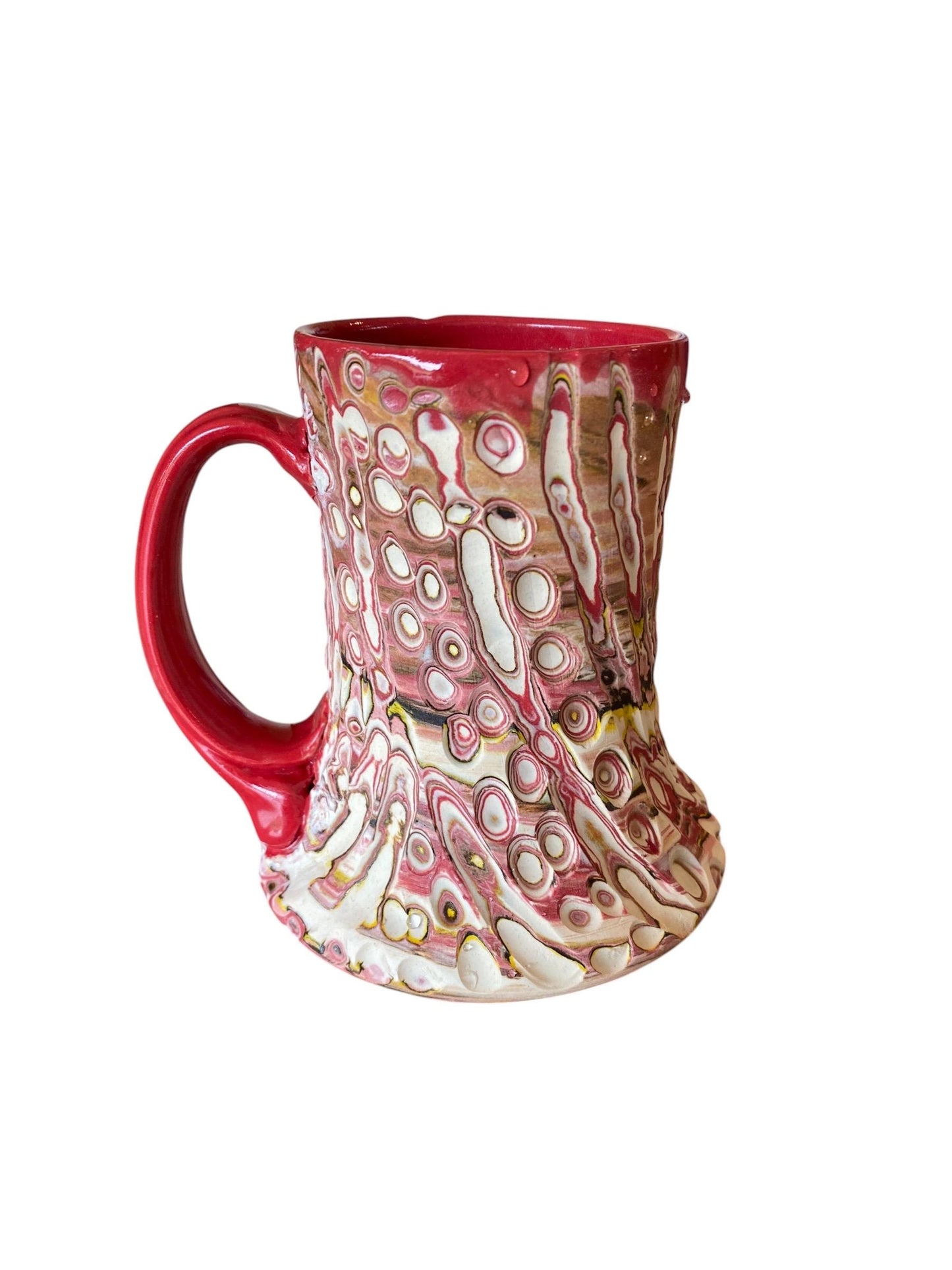 Artisanal Fluted 16 Ounce Porcelain Mug: Neriage Swirled Clays, Hand-Carved Satin-Smooth Pottery (D-22)