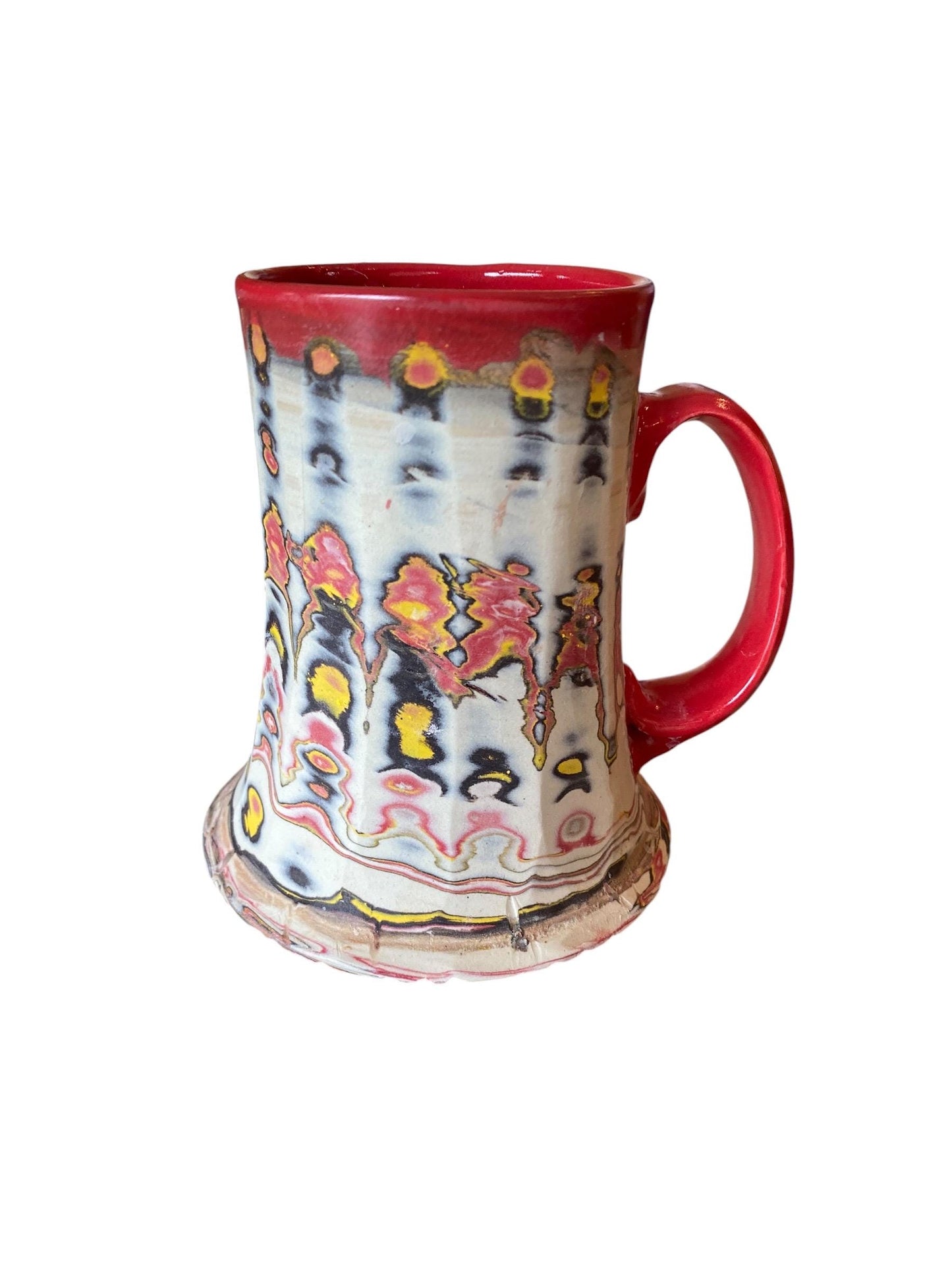 Artisanal Fluted 16 Ounce Porcelain Mug: Neriage Swirled Clays, Hand-Carved Satin-Smooth Pottery (D-21)
