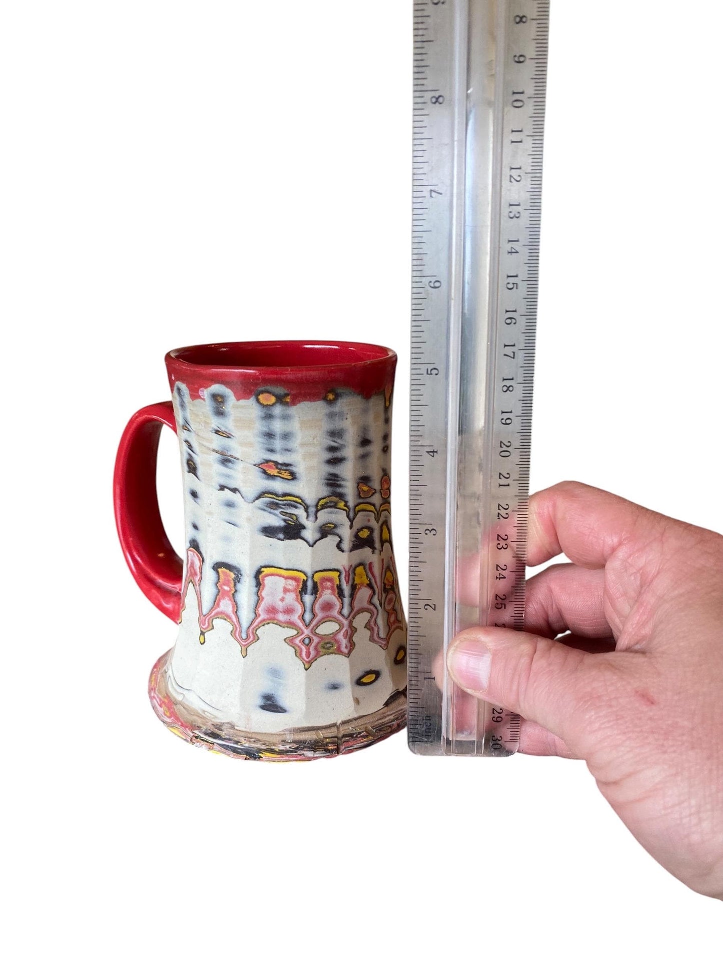Artisanal Fluted 16 Ounce Porcelain Mug: Neriage Swirled Clays, Hand-Carved Satin-Smooth Pottery (D-21)