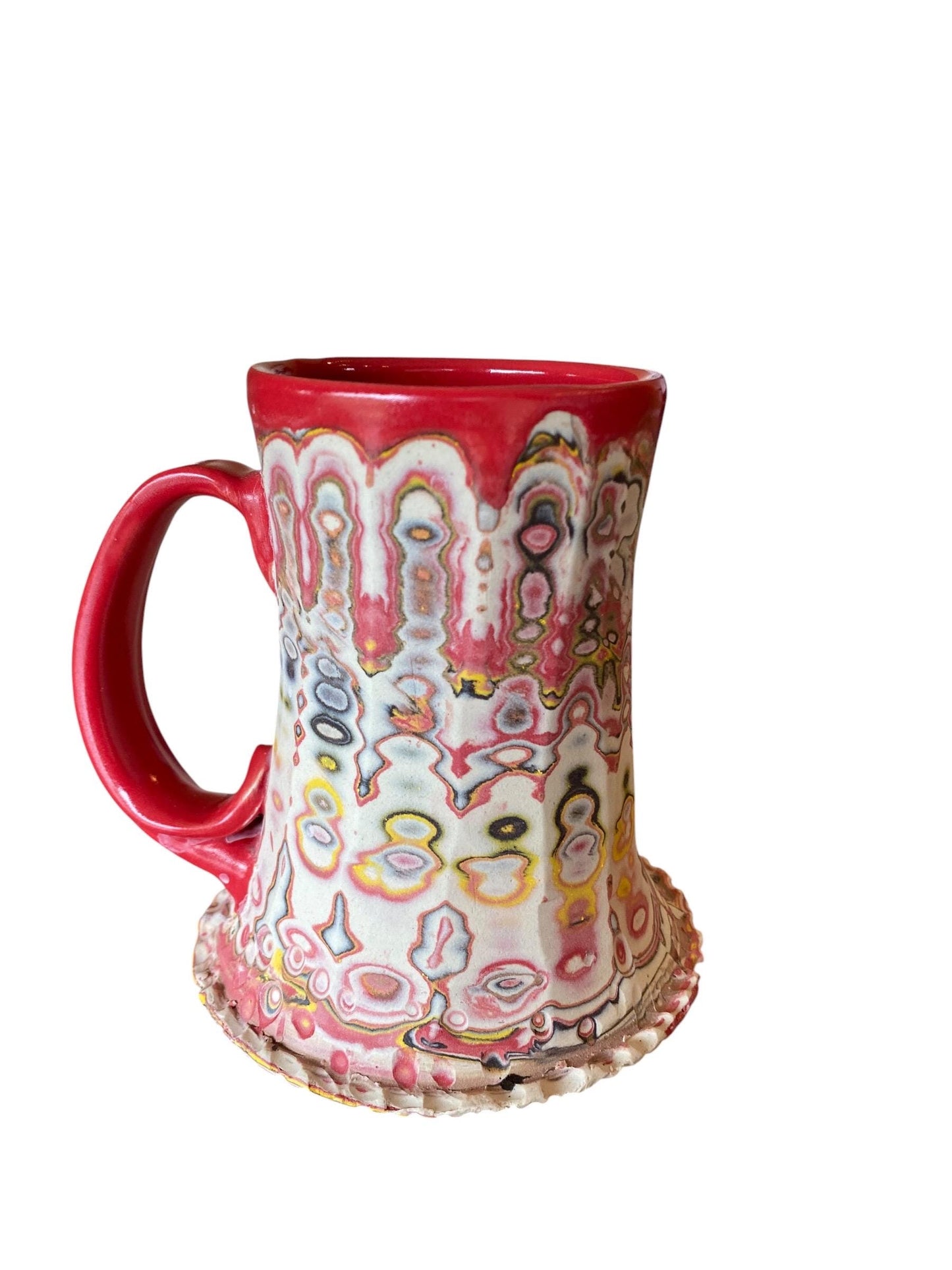 Artisanal Fluted 18 Ounce Porcelain Mug: Neriage Swirled Clays, Hand-Carved Satin-Smooth Pottery (D-20)