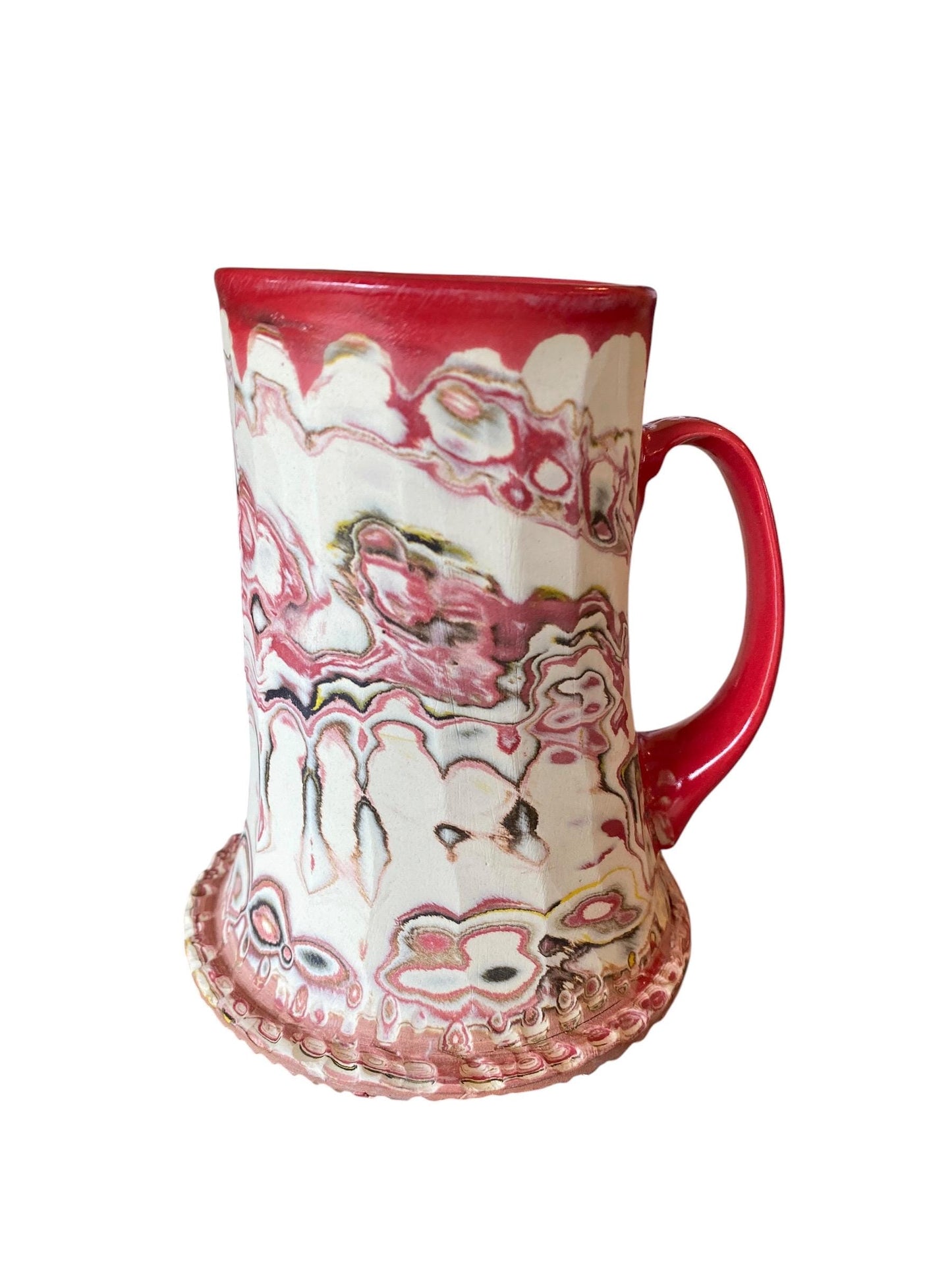 Artisanal Fluted 18 Ounce Porcelain Mug: Neriage Swirled Clays, Hand-Carved Satin-Smooth Pottery (D-19)