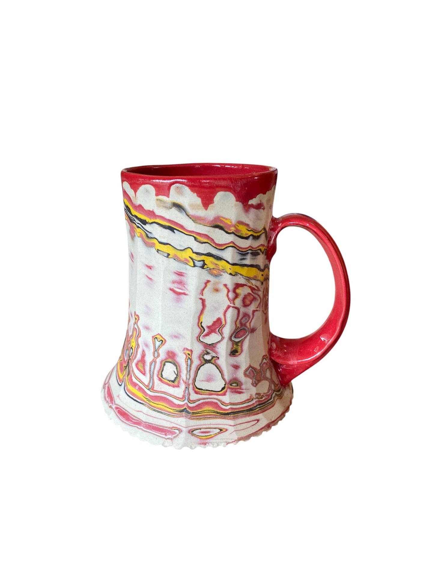 Artisanal Fluted 18 Ounce Porcelain Mug: Neriage Swirled Clays, Hand-Carved Satin-Smooth Pottery (D-18)