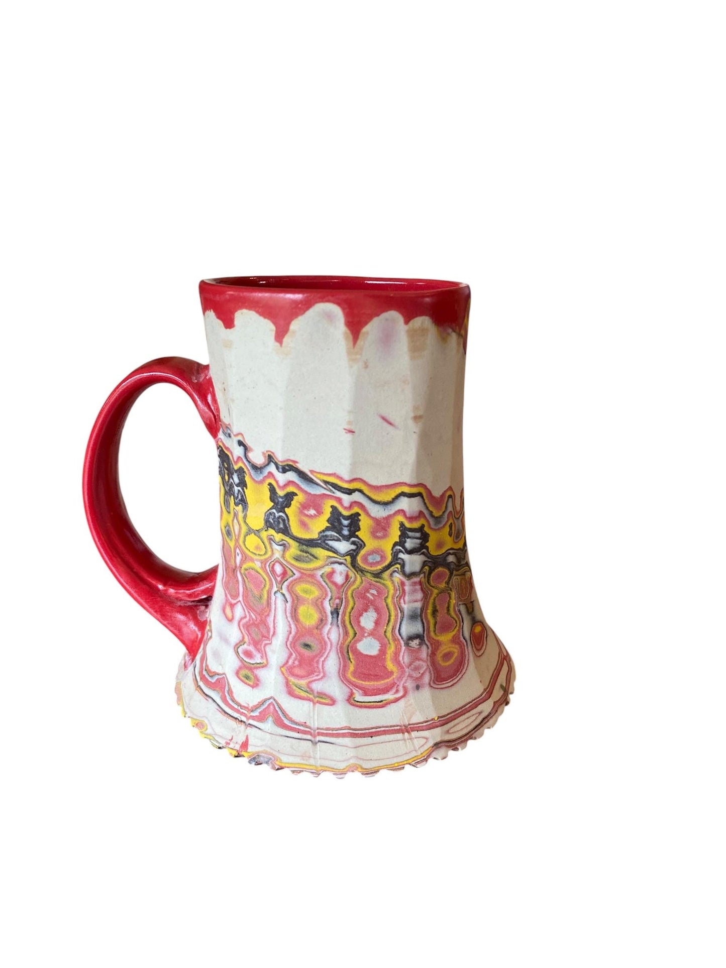 Artisanal Fluted 18 Ounce Porcelain Mug: Neriage Swirled Clays, Hand-Carved Satin-Smooth Pottery (D-18)