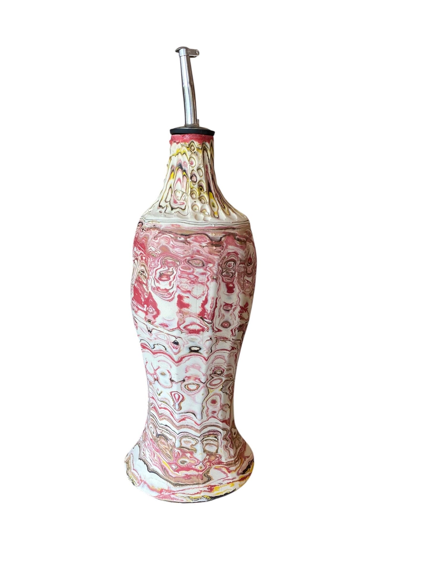 Artisanal 22 Ounce Neriage Porcelain Oil Dispenser - Hand-Carved Swirled Clay Kitchen Pottery (D-16)