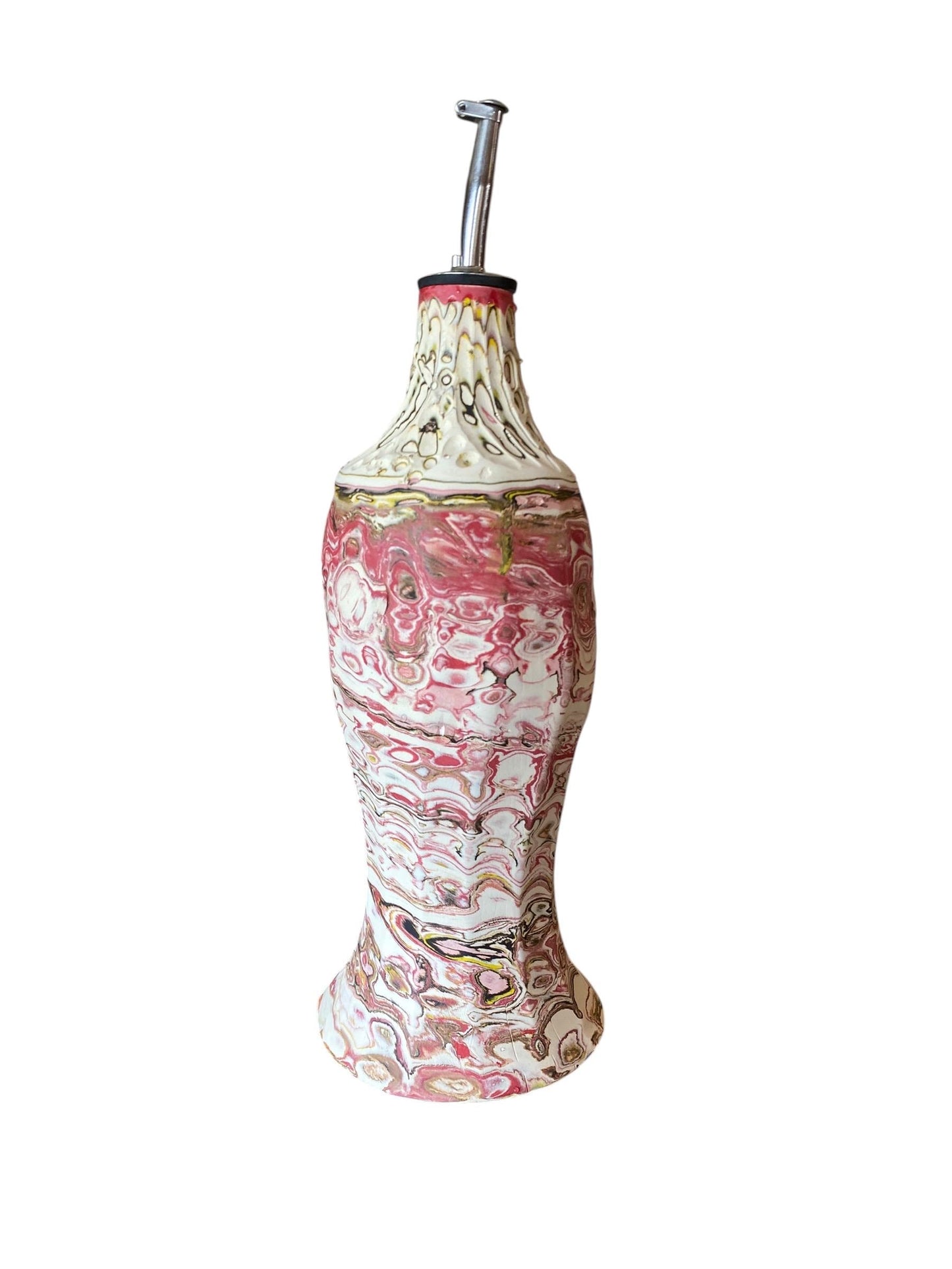 Artisanal 22 Ounce Neriage Porcelain Oil Dispenser - Hand-Carved Swirled Clay Kitchen Pottery (D-16)