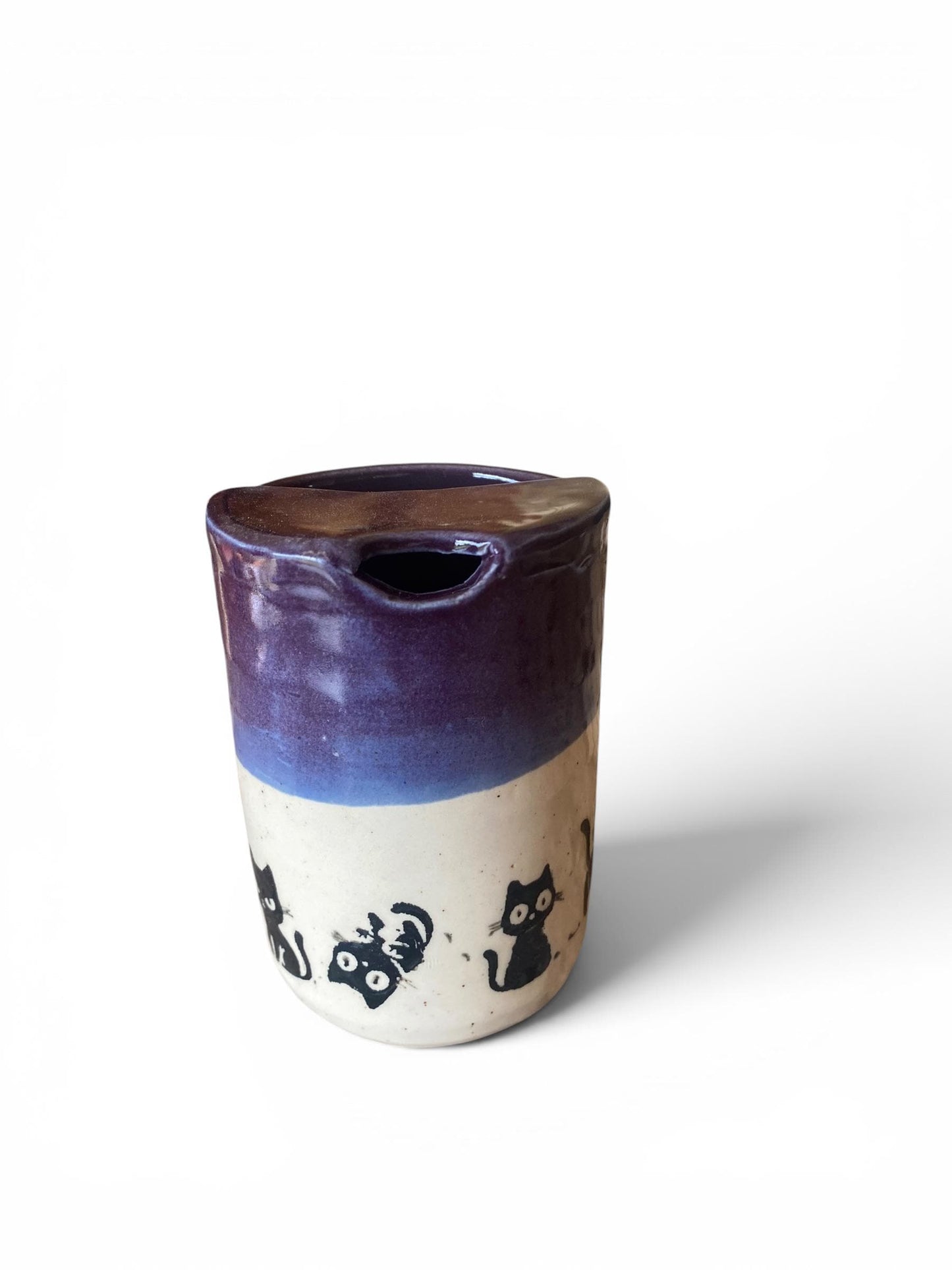 Handmade 10-Ounce Eco Travel Mug Embellished With Black Kittens