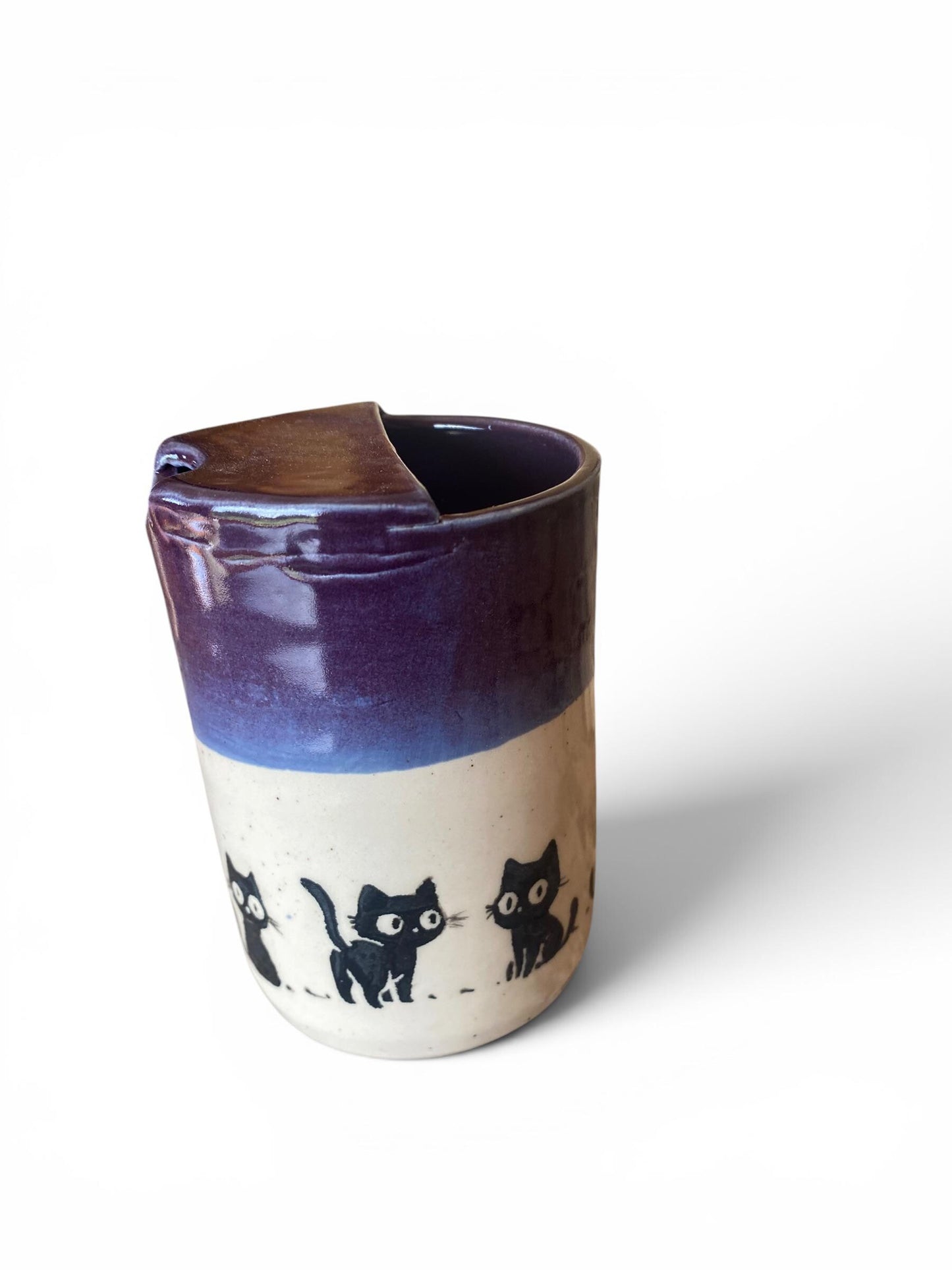 Handmade 10-Ounce Eco Travel Mug Embellished With Black Kittens
