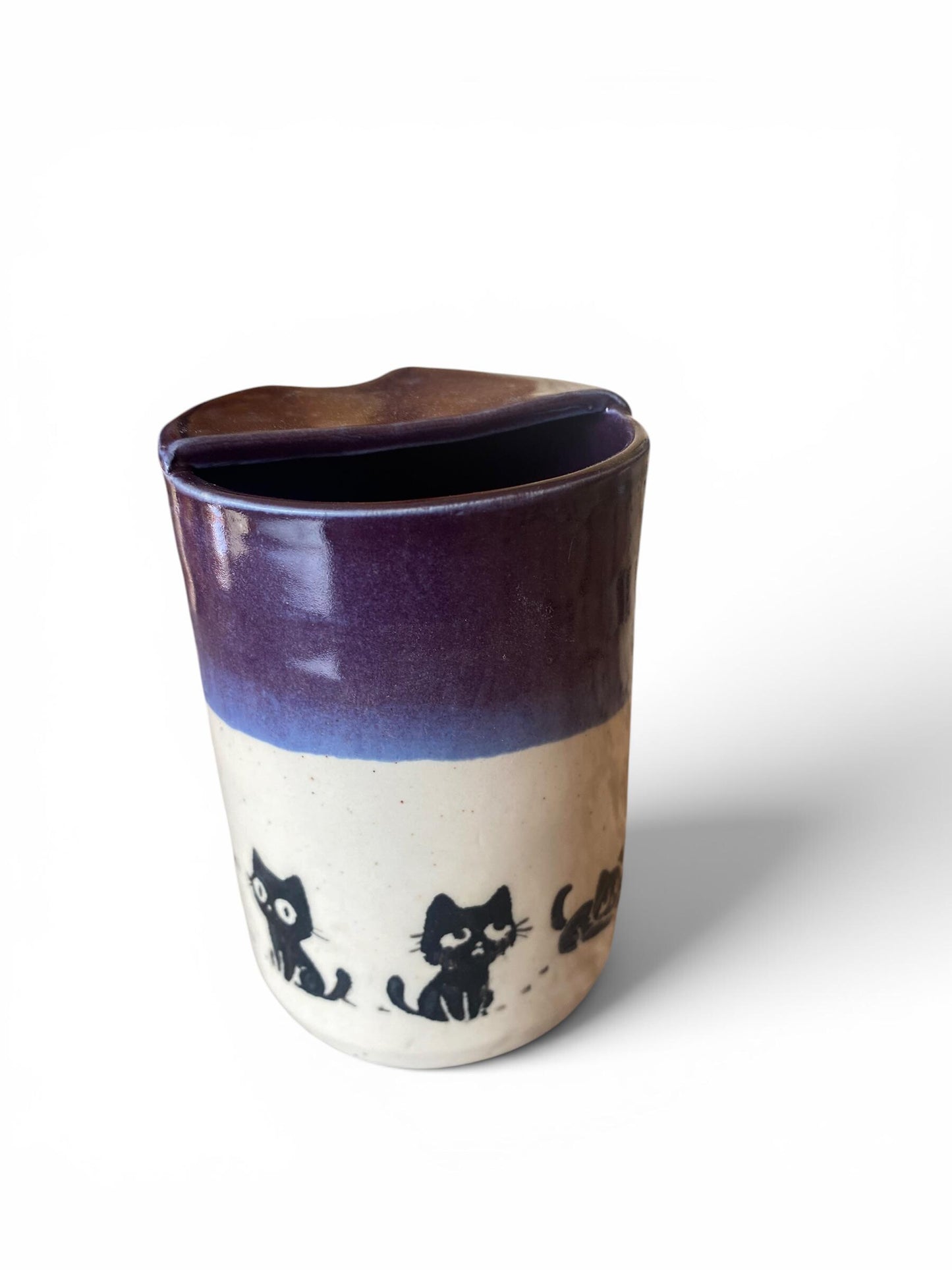 Handmade 10-Ounce Eco Travel Mug Embellished With Black Kittens