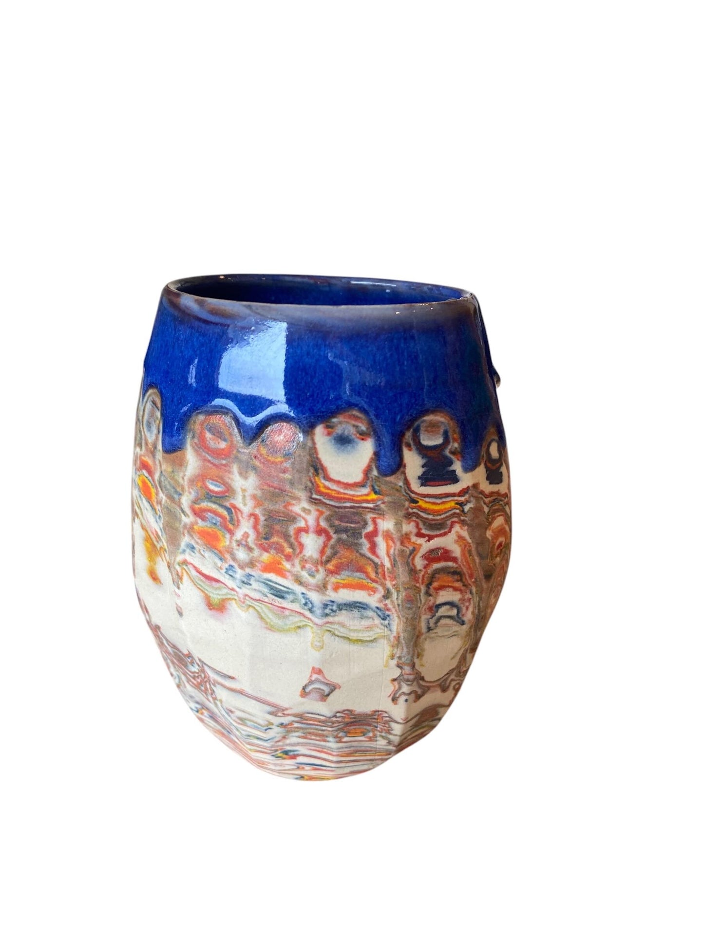 Artisanal Fluted 16 Ounce Porcelain Mug: Neriage Swirled Clays, Hand-Carved Satin-Smooth Pottery (D-34)