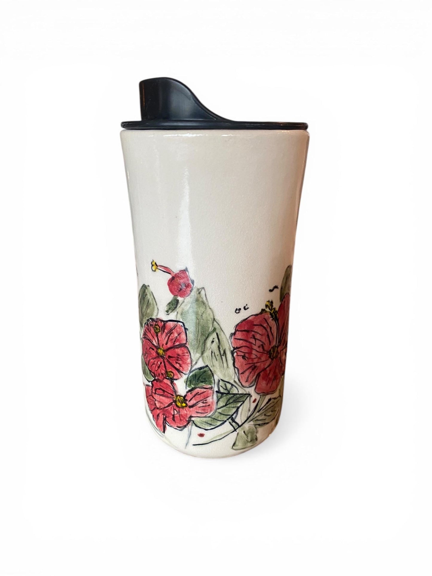 Hand Painted 16-Ounce Flower Travel Mug With BPA Free Locking Lid