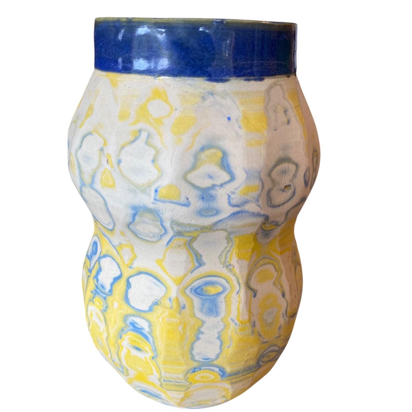 Artisanal Fluted 24 Ounce Porcelain Mug: Neriage Swirled Clays, Hand-Carved Satin-Smooth Pottery (D-33)