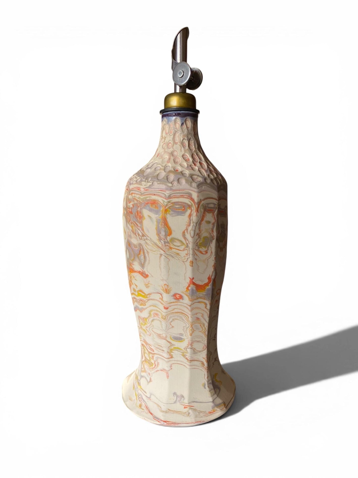 Handcrafted Porcelain Oil Dispenser 18oz Neriage Swirled Clay Japanese Pottery Olive Kitchen Bottle (D-46)